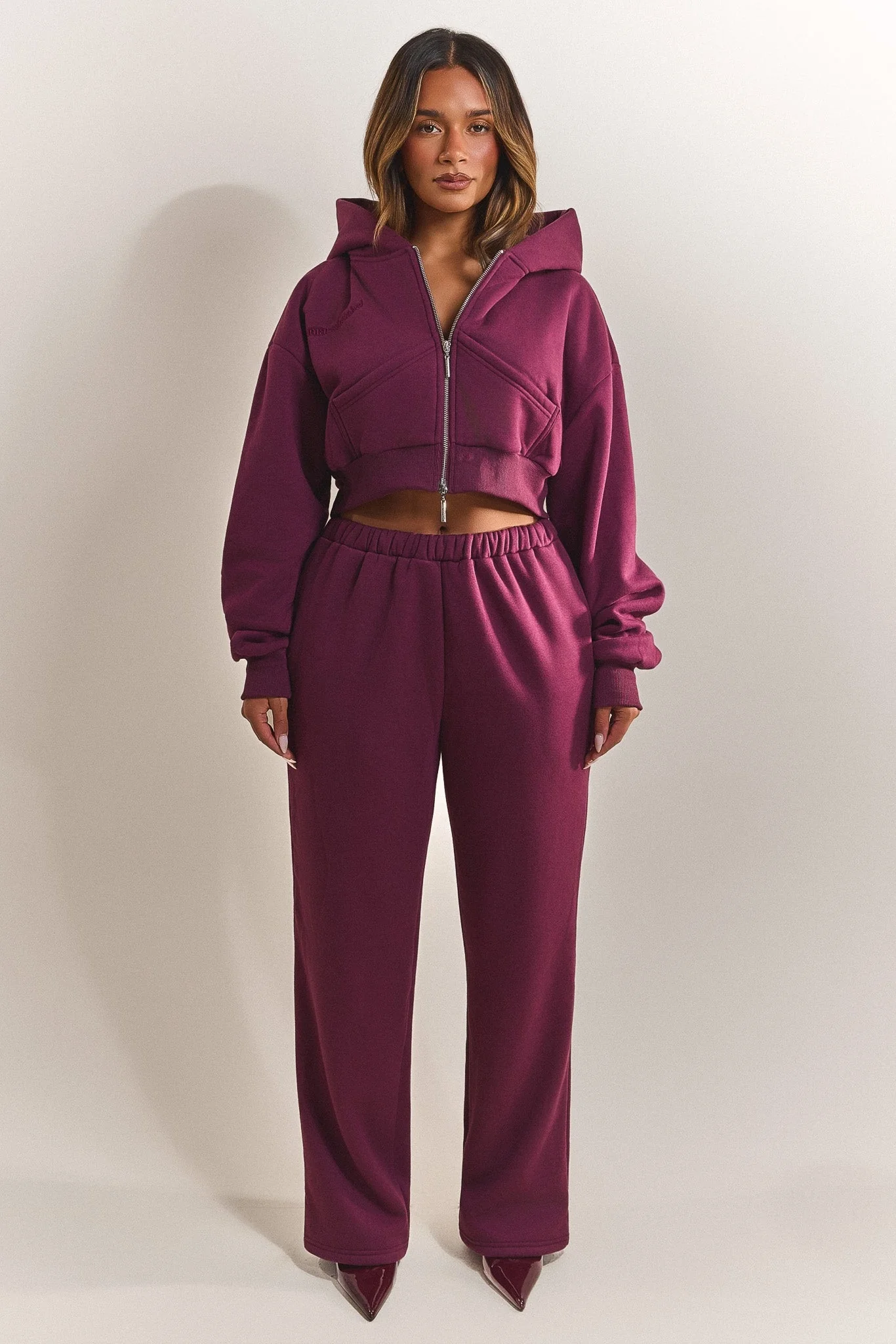 The Classics Cropped Zip Hoodie in Plum