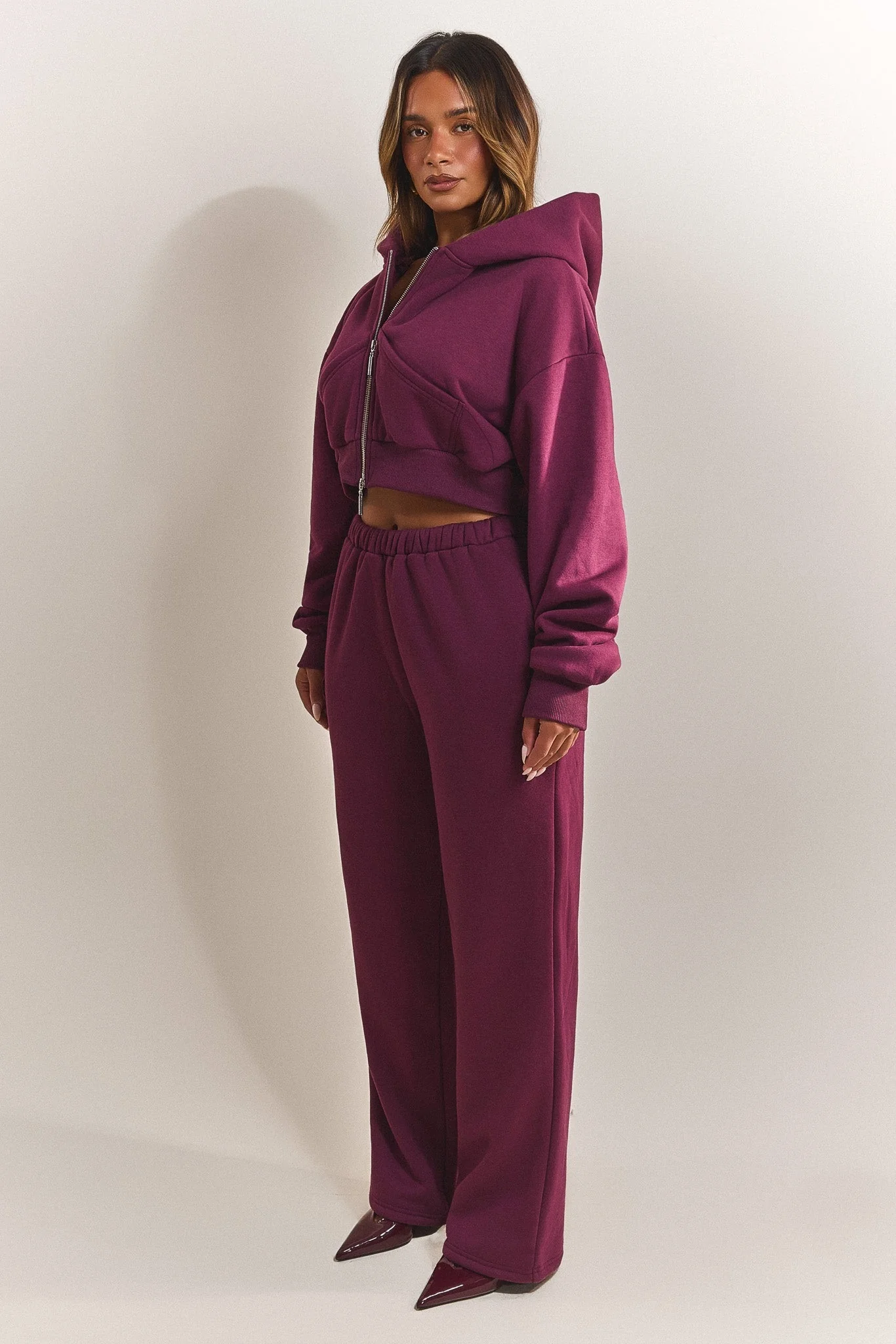 The Classics Cropped Zip Hoodie in Plum - Image 2