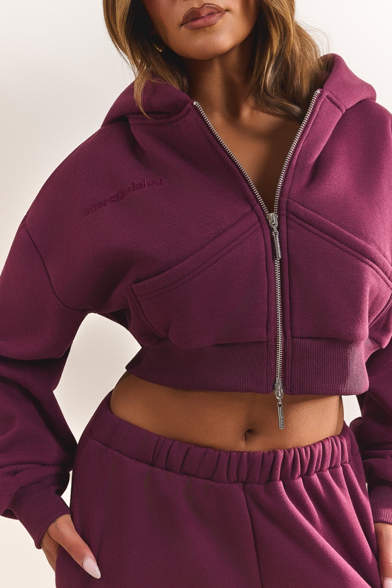 The Classics Cropped Zip Hoodie in Plum - Image 5
