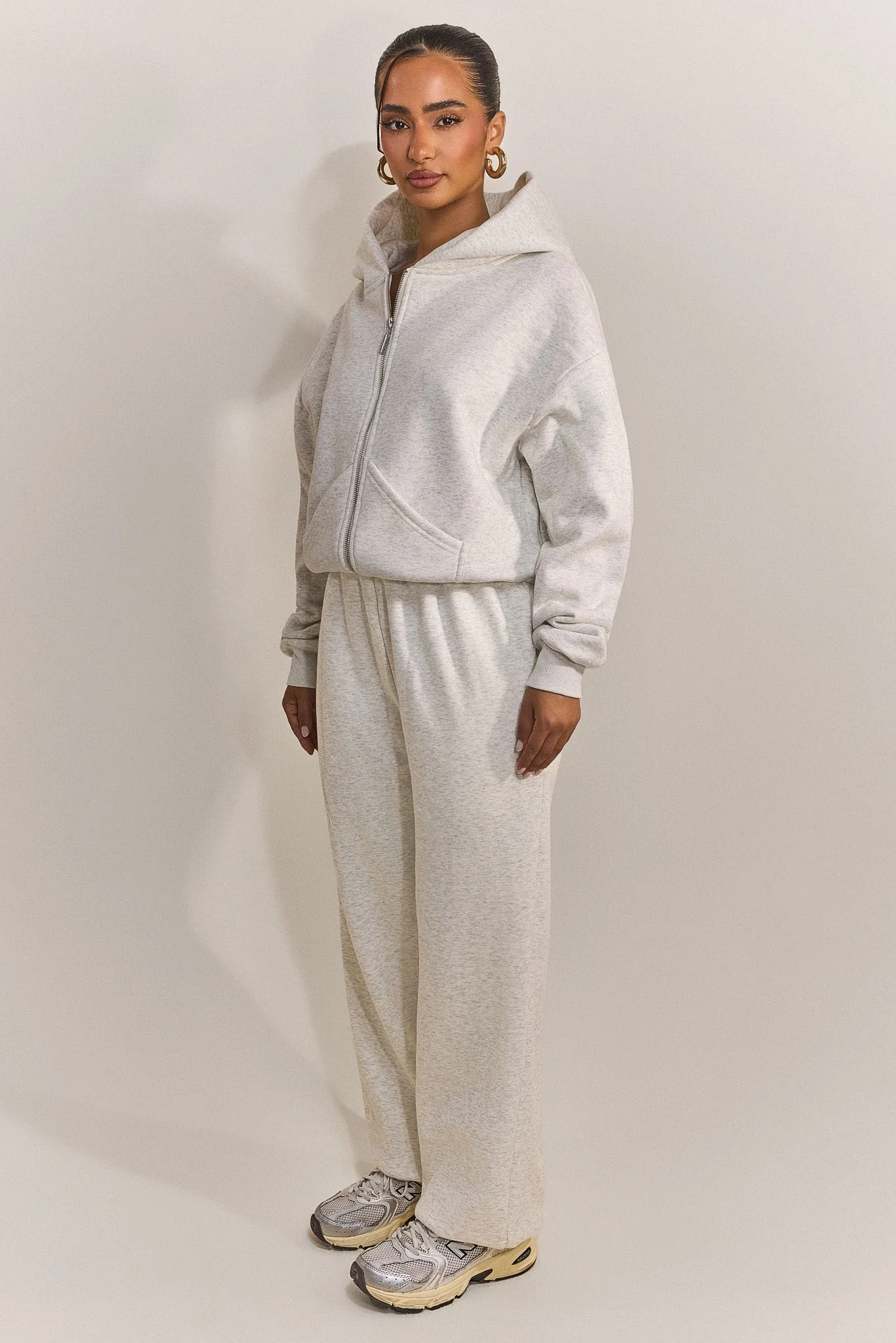 The Classics Longline Zip Jacket in Grey Marl - Image 3