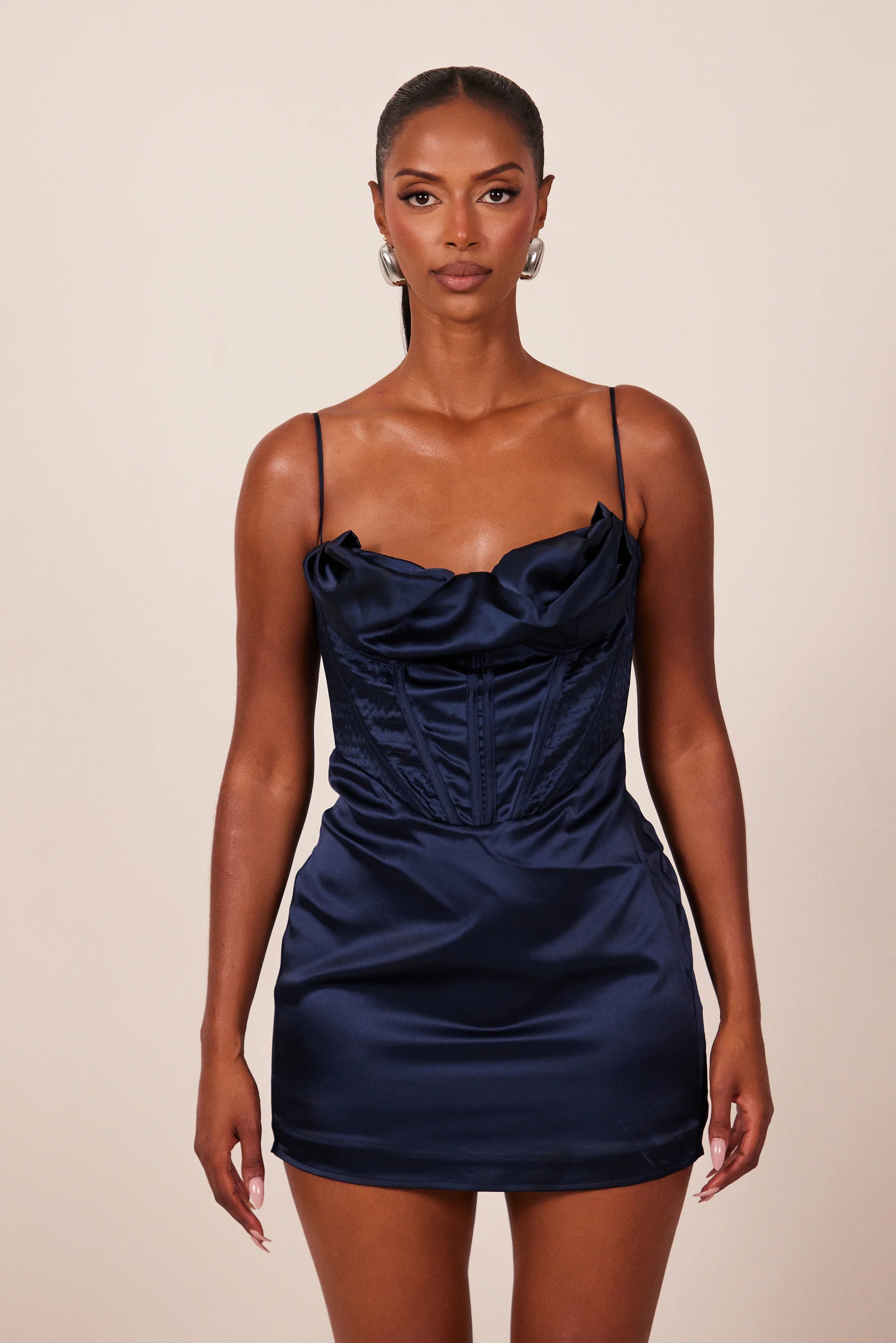 The Satin Corset Mini in Navy - Image 3
