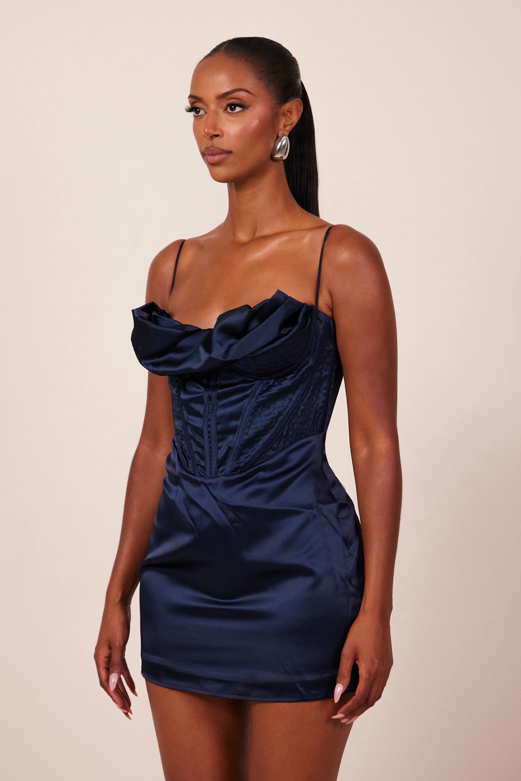 The Satin Corset Mini in Navy - Image 4