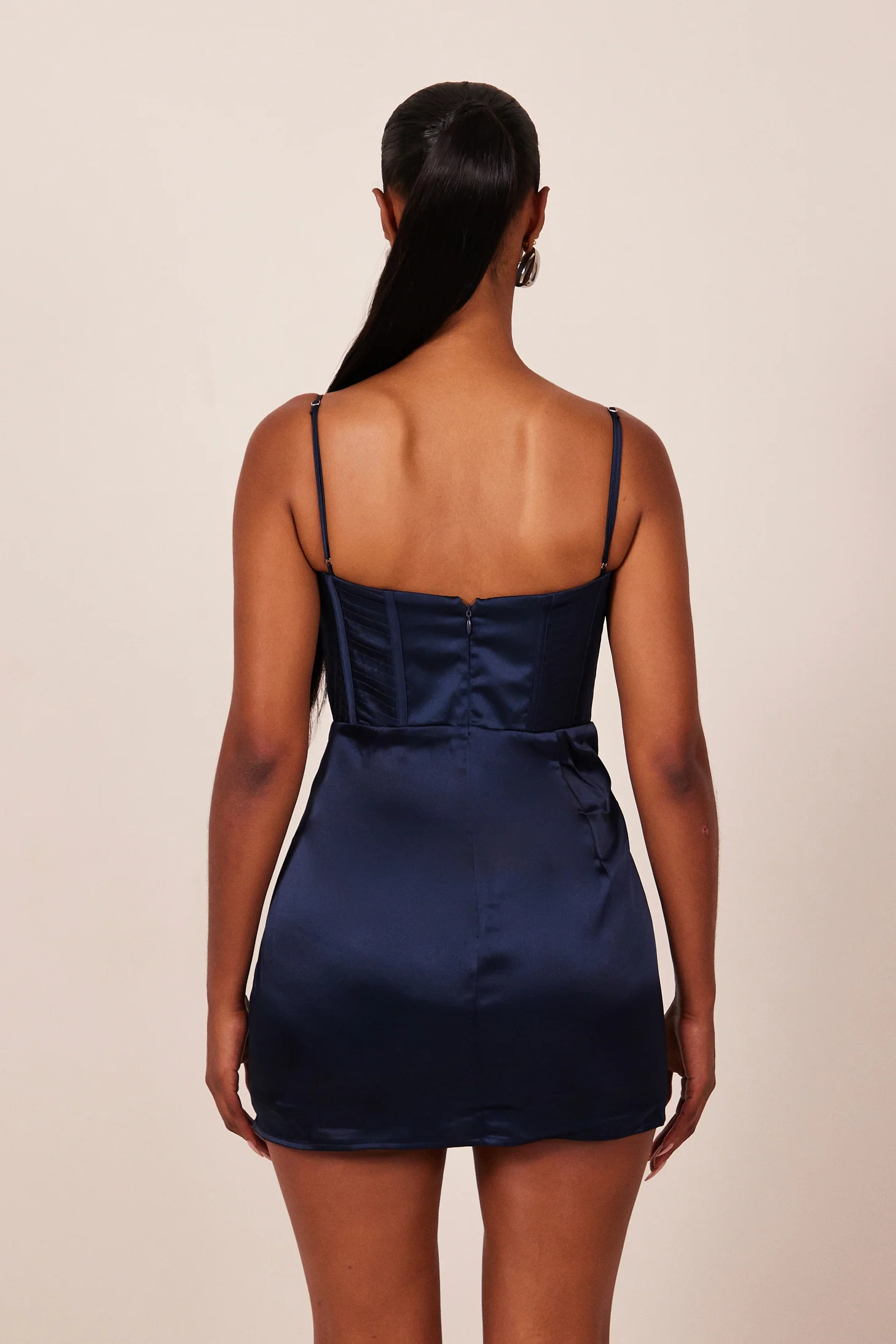 The Satin Corset Mini in Navy - Image 5