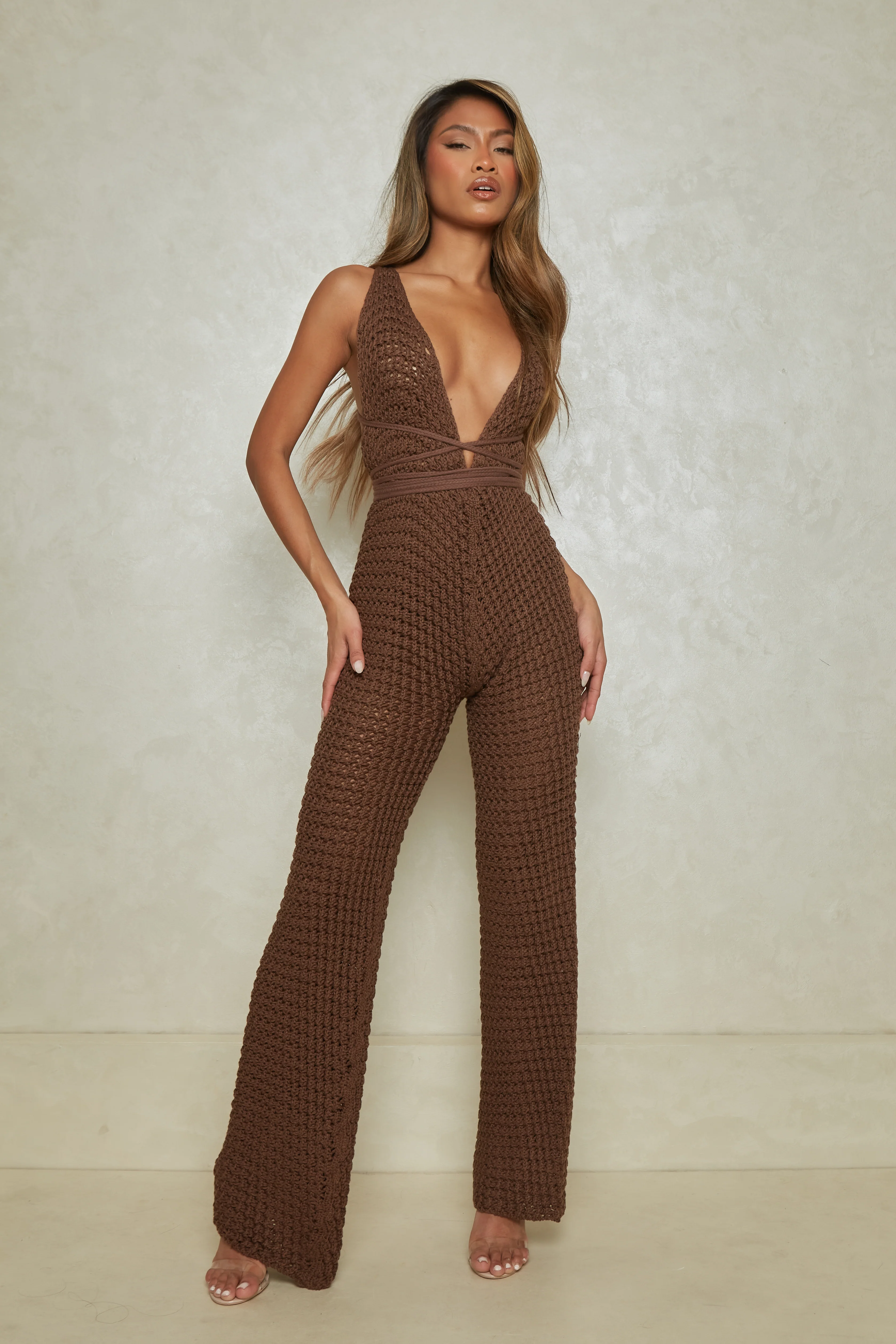 The Crochet Fishtail Jumpsuit in Brown - Image 2