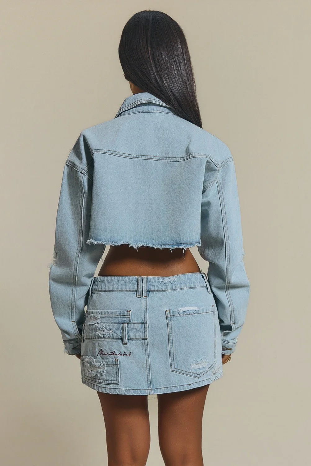 The Esha Cropped Denim Jacket in Light Wash Blue - Image 4