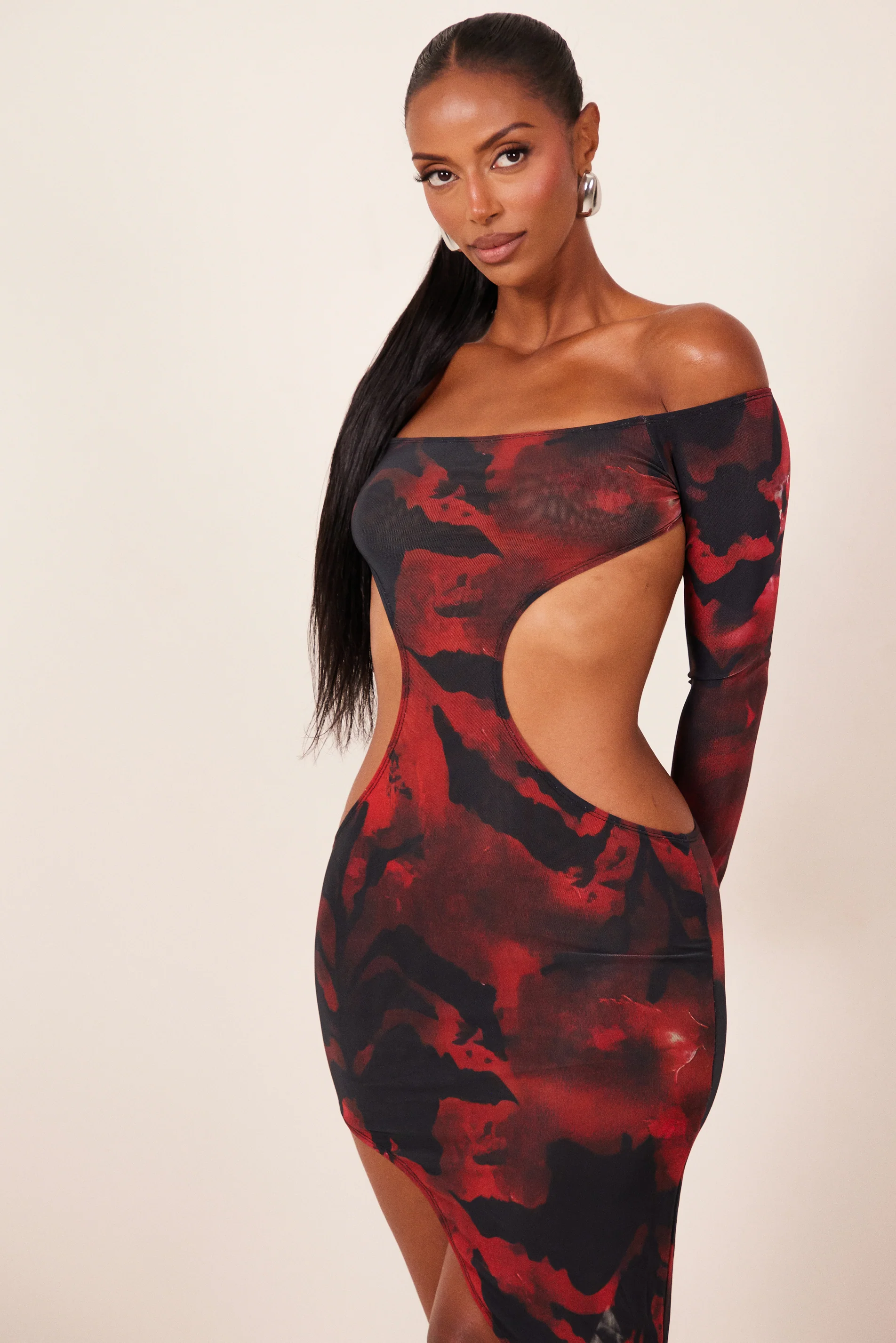 The Asymmetric Cut Out Mini in Red Print - Image 12