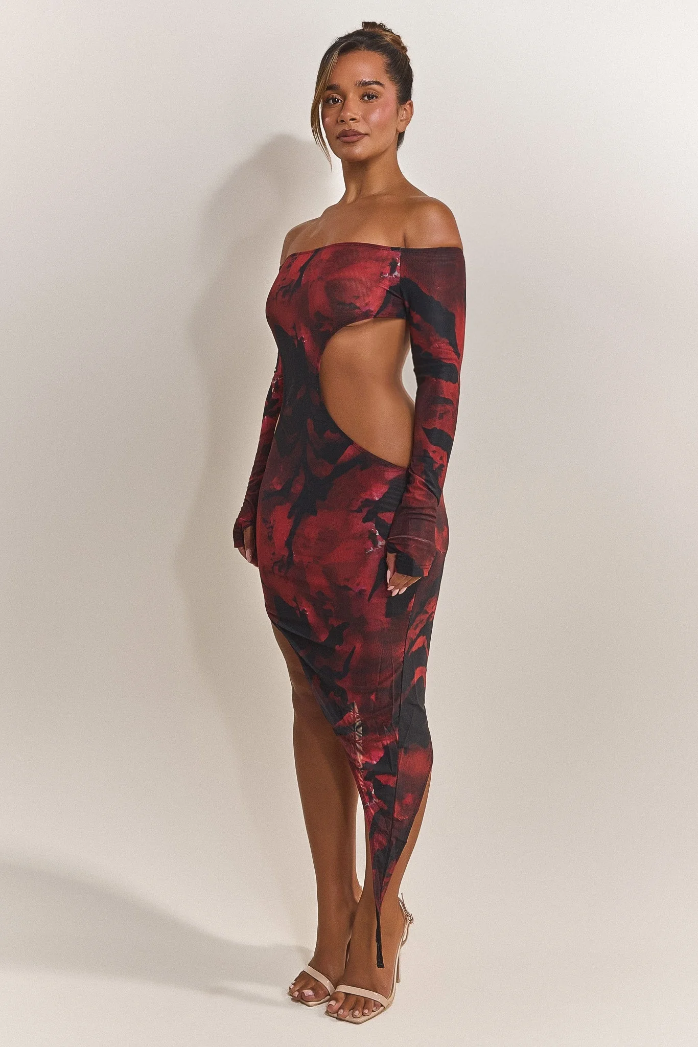 The Asymmetric Cut Out Mini in Red Print - Image 2