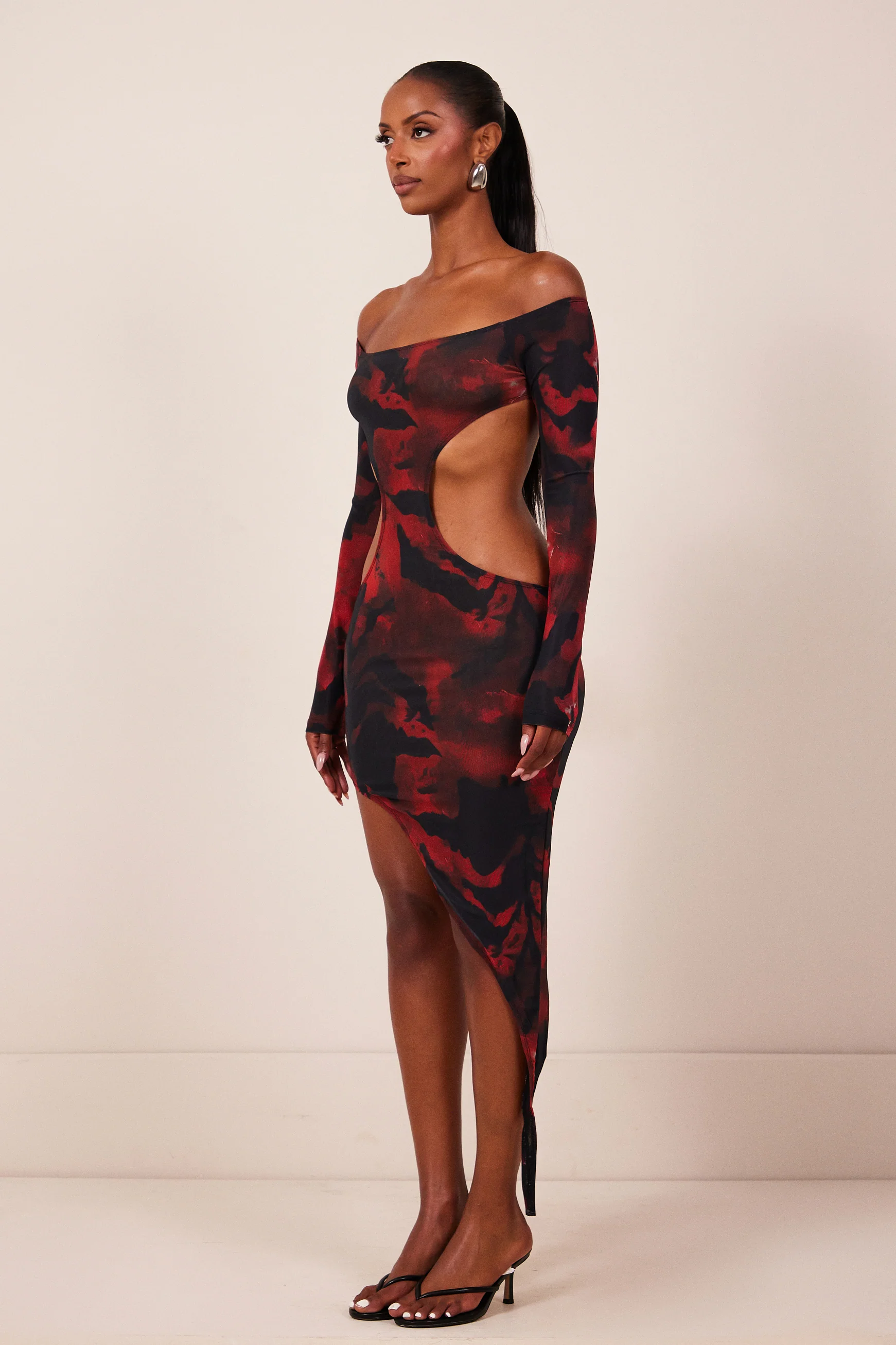 The Asymmetric Cut Out Mini in Red Print - Image 8