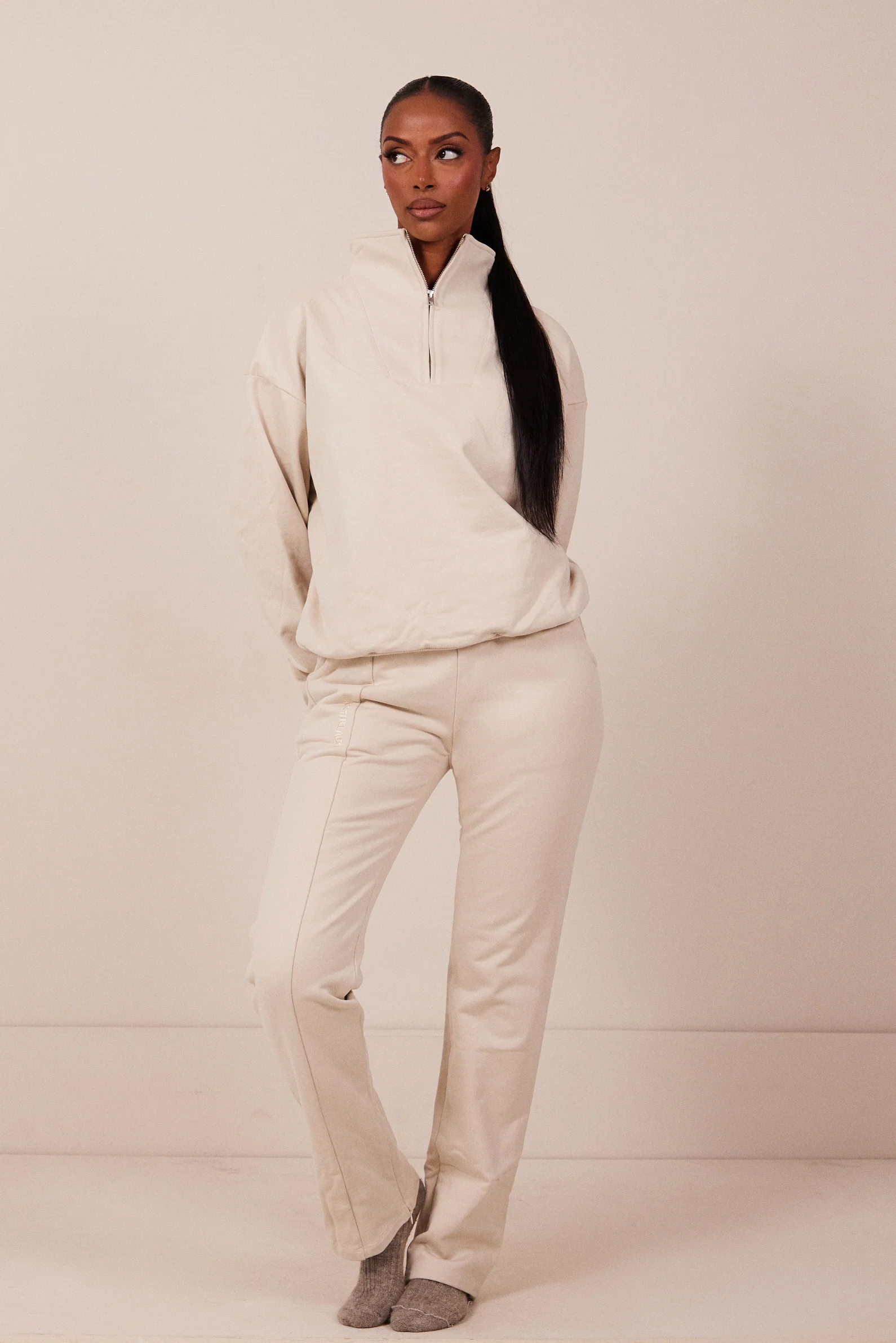 The Essentials Tapered Joggers in Stone - Image 3