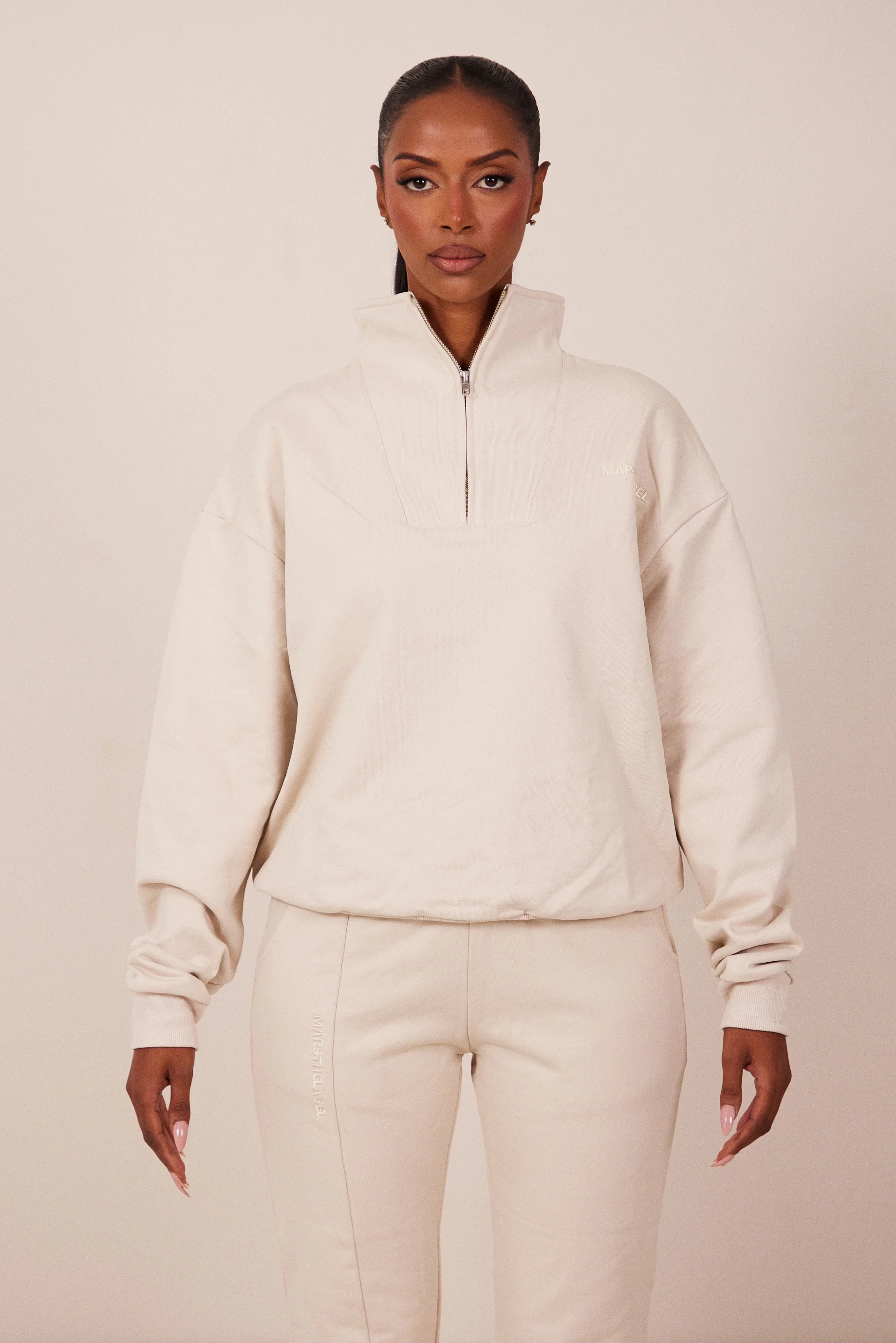 The Essentials Quarter Zip in Stone - Image 3