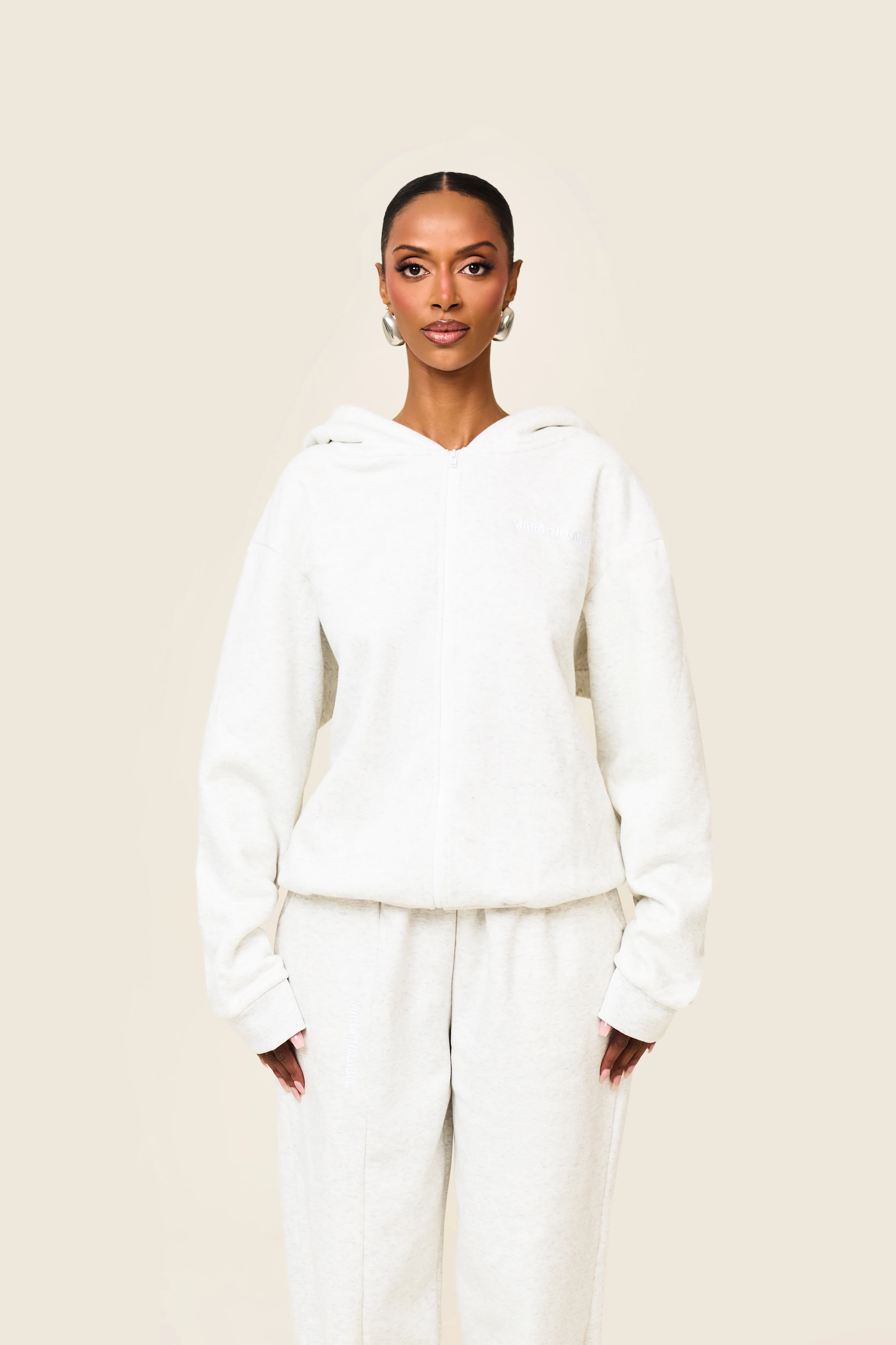 The Essentials Long Zip Jacket in Marl Grey