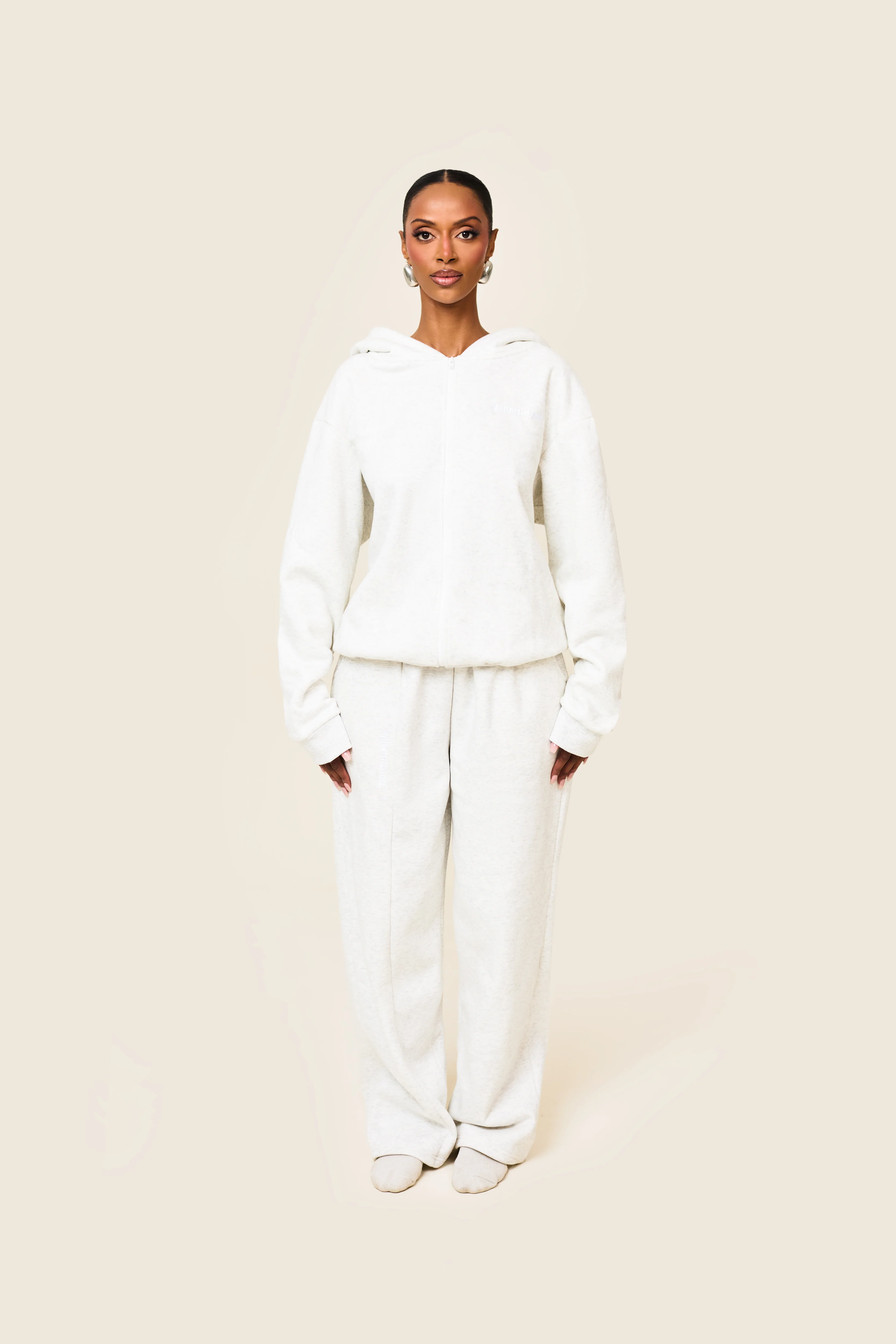 The Essentials Long Zip Jacket in Marl Grey - Image 3