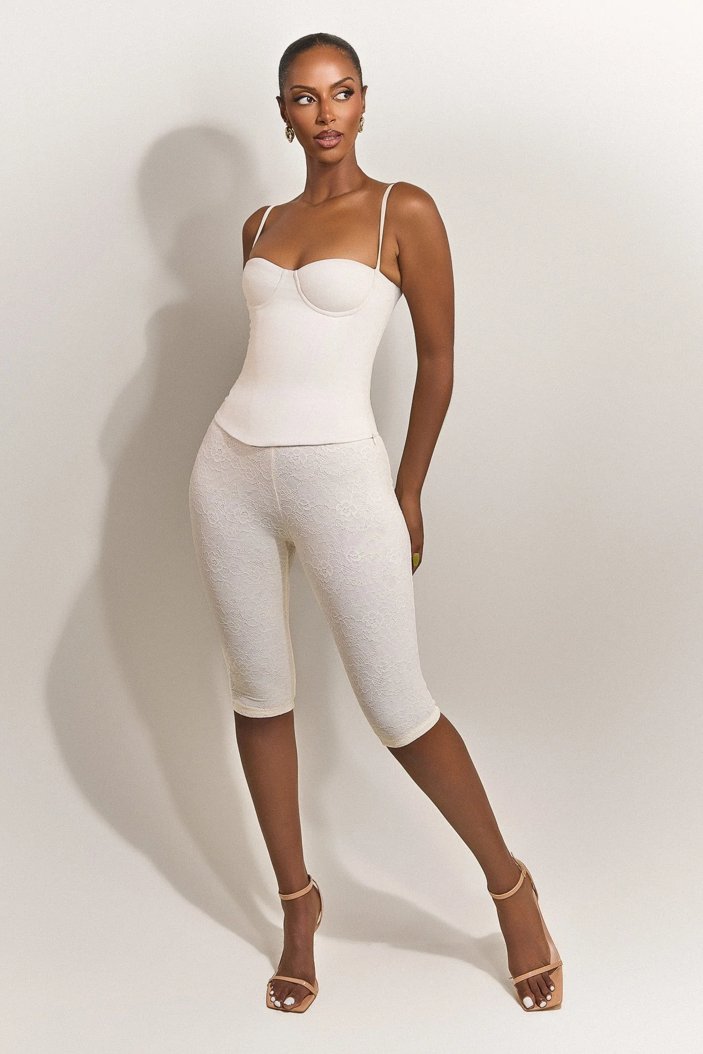 The Everly Lace Up Corset Top in Off White - Image 13