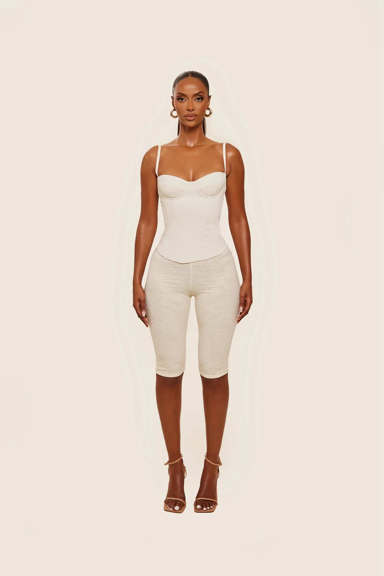 The Everly Lace Up Corset Top in Off White - Image 15