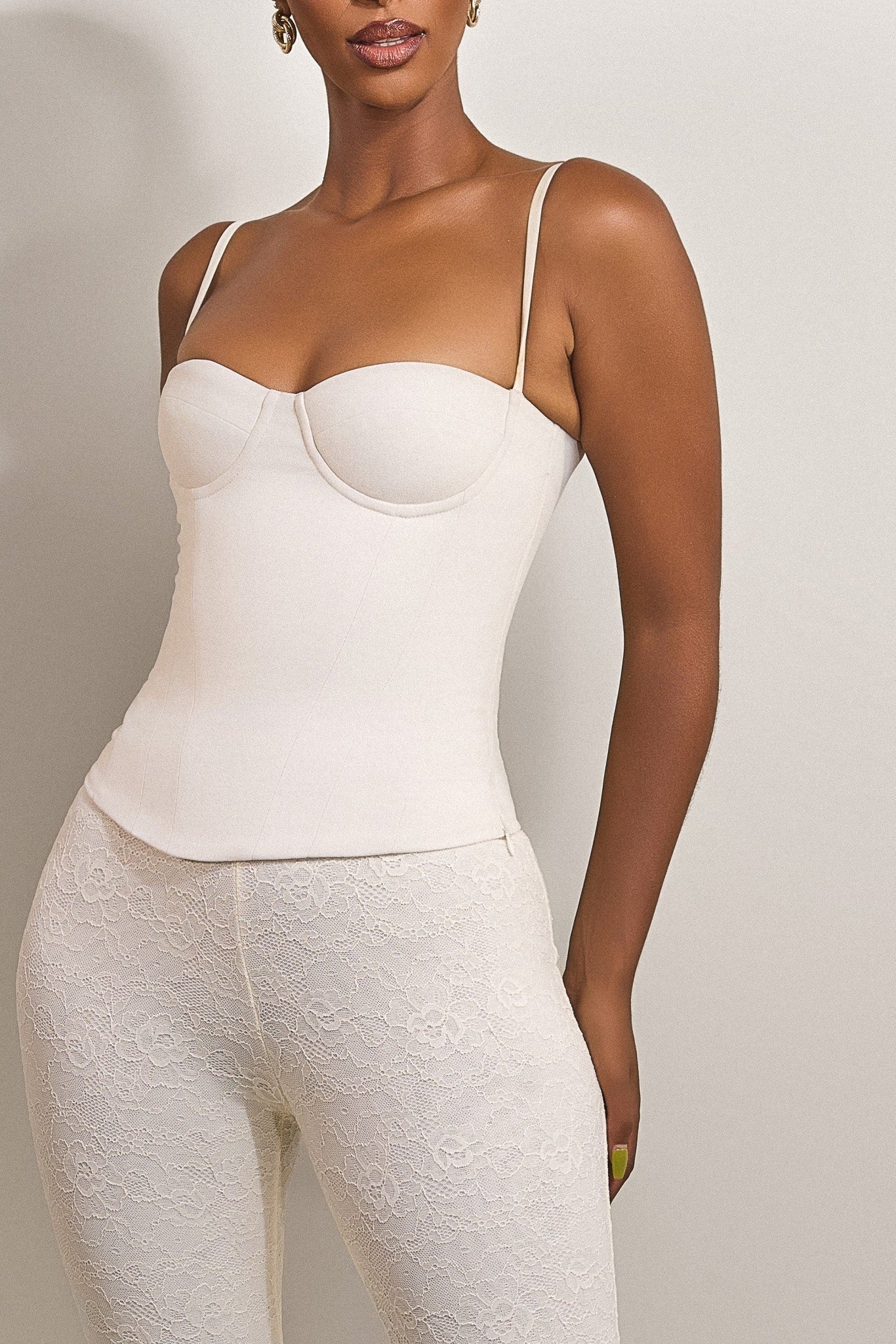 The Everly Lace Up Corset Top in Off White - Image 9