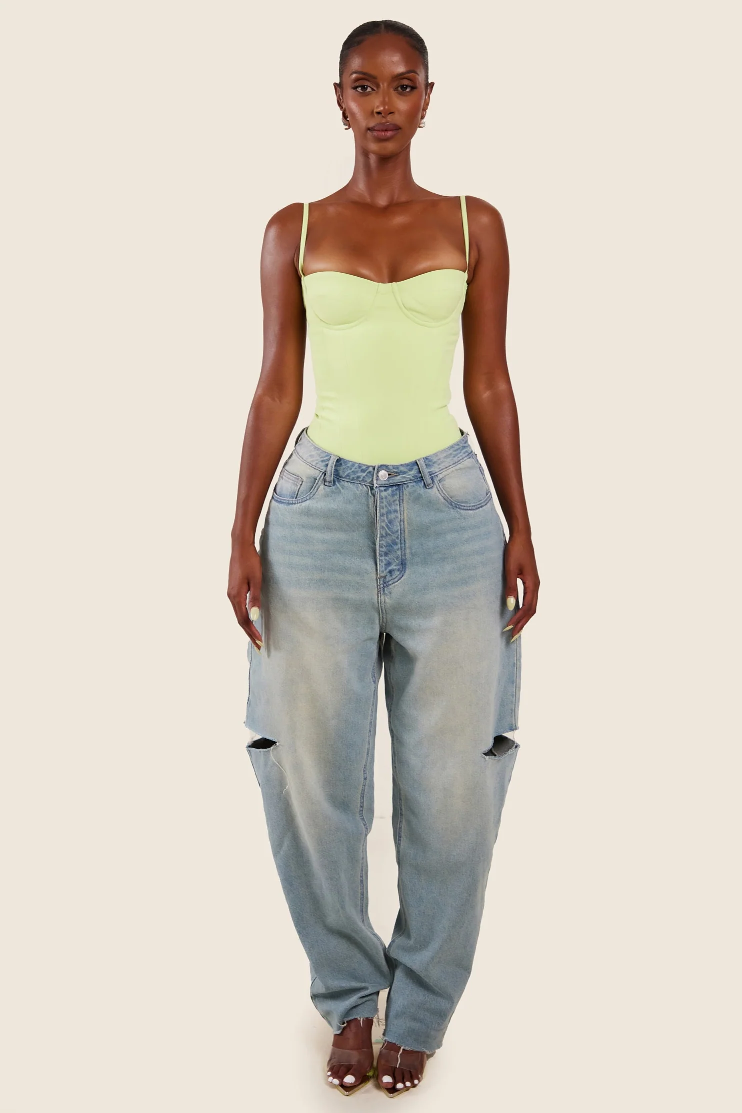 The Everly Lace Up Corset Top in Lime Green