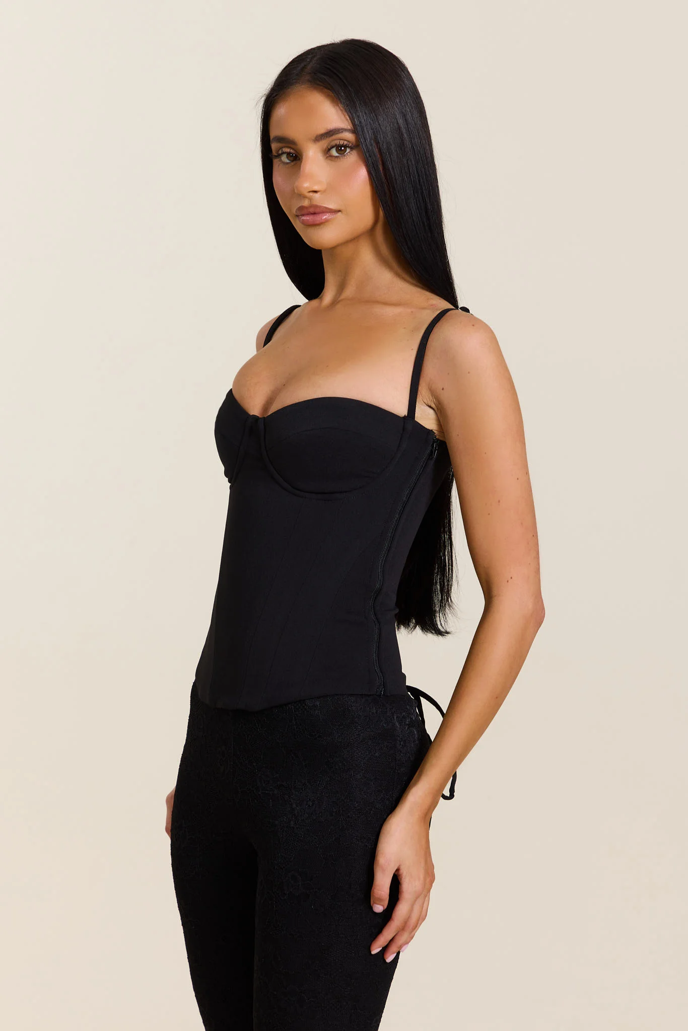 The Everly Lace Up Corset Top in Black - Image 4