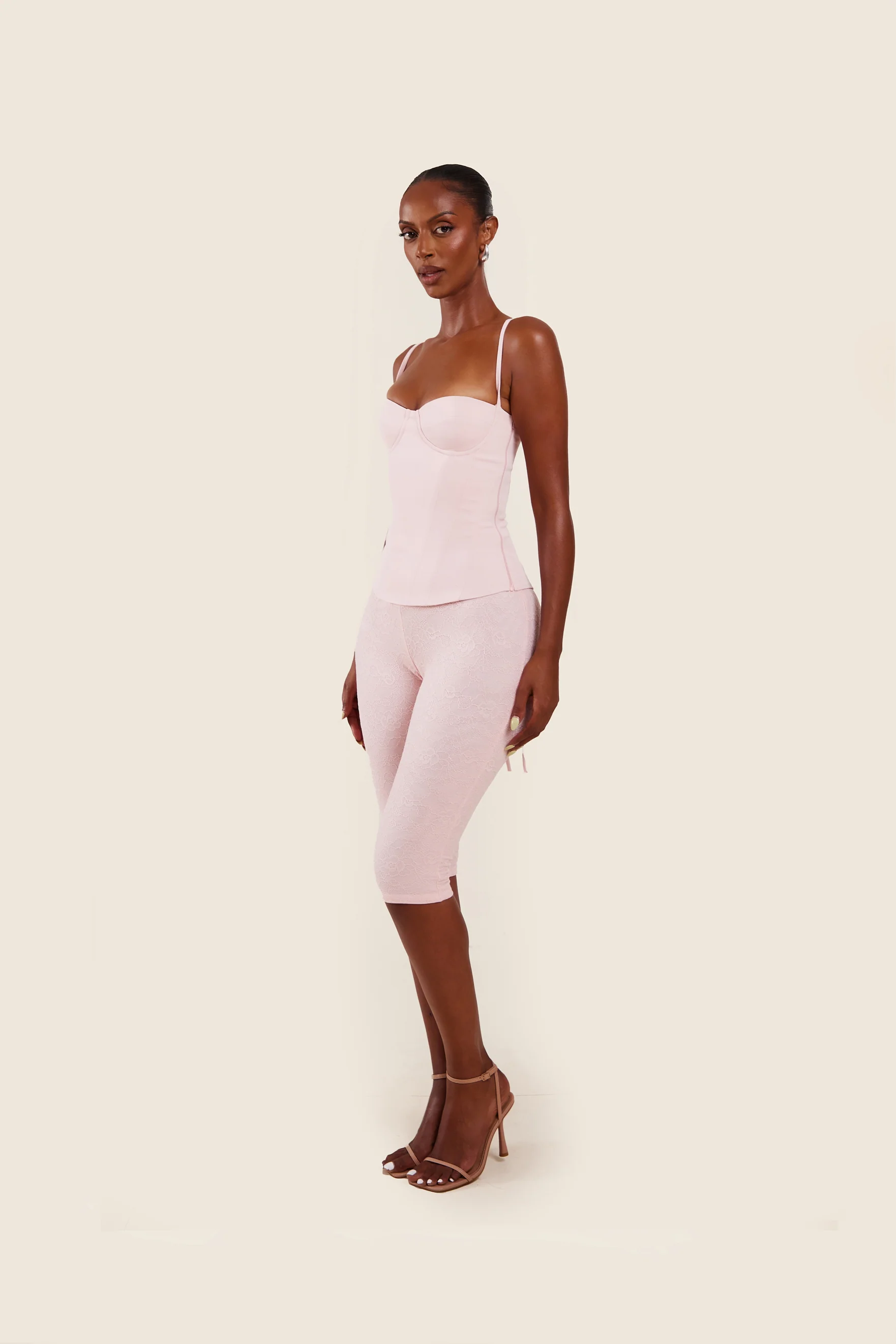 The Everly Lace Up Corset Top in Baby Pink - Image 10