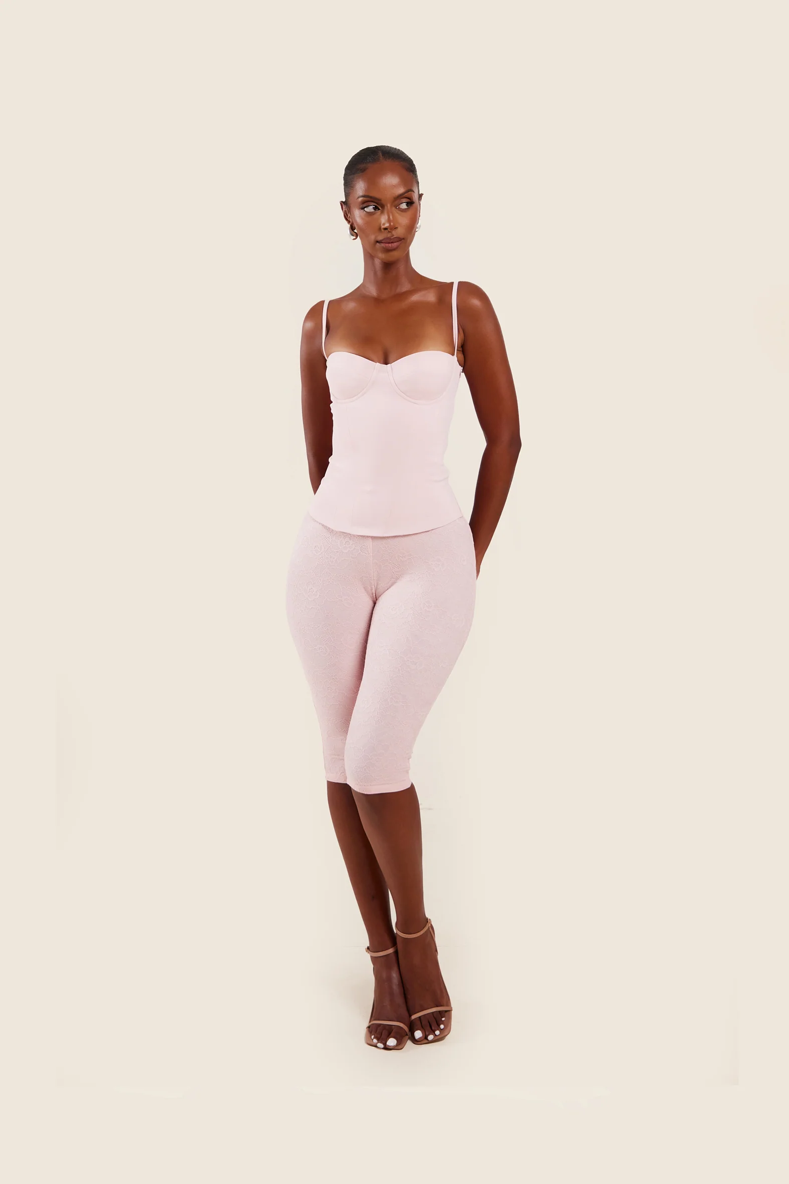 The Everly Lace Up Corset Top in Baby Pink - Image 12