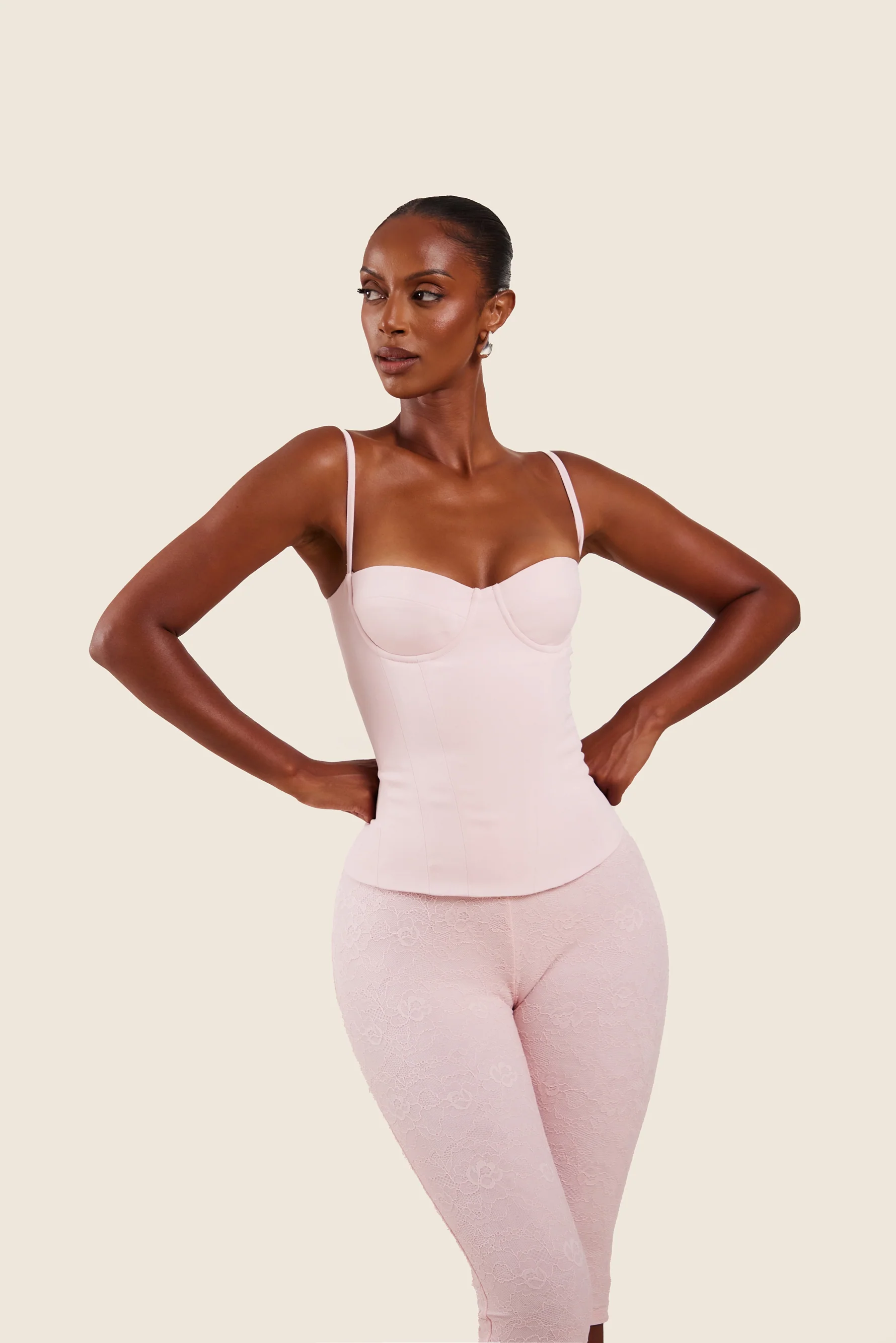 The Everly Lace Up Corset Top in Baby Pink - Image 13