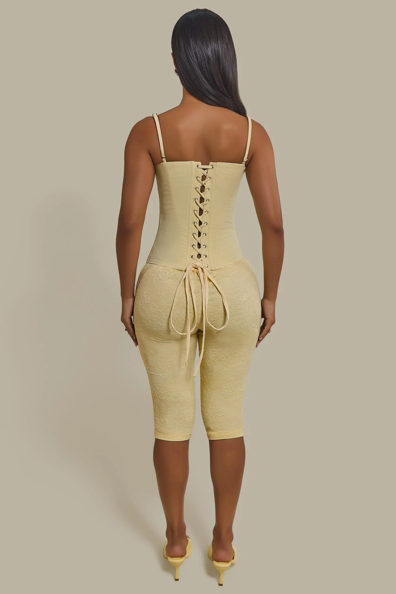 The Everly Lace Up Corset Top in Butter Yellow - Image 3