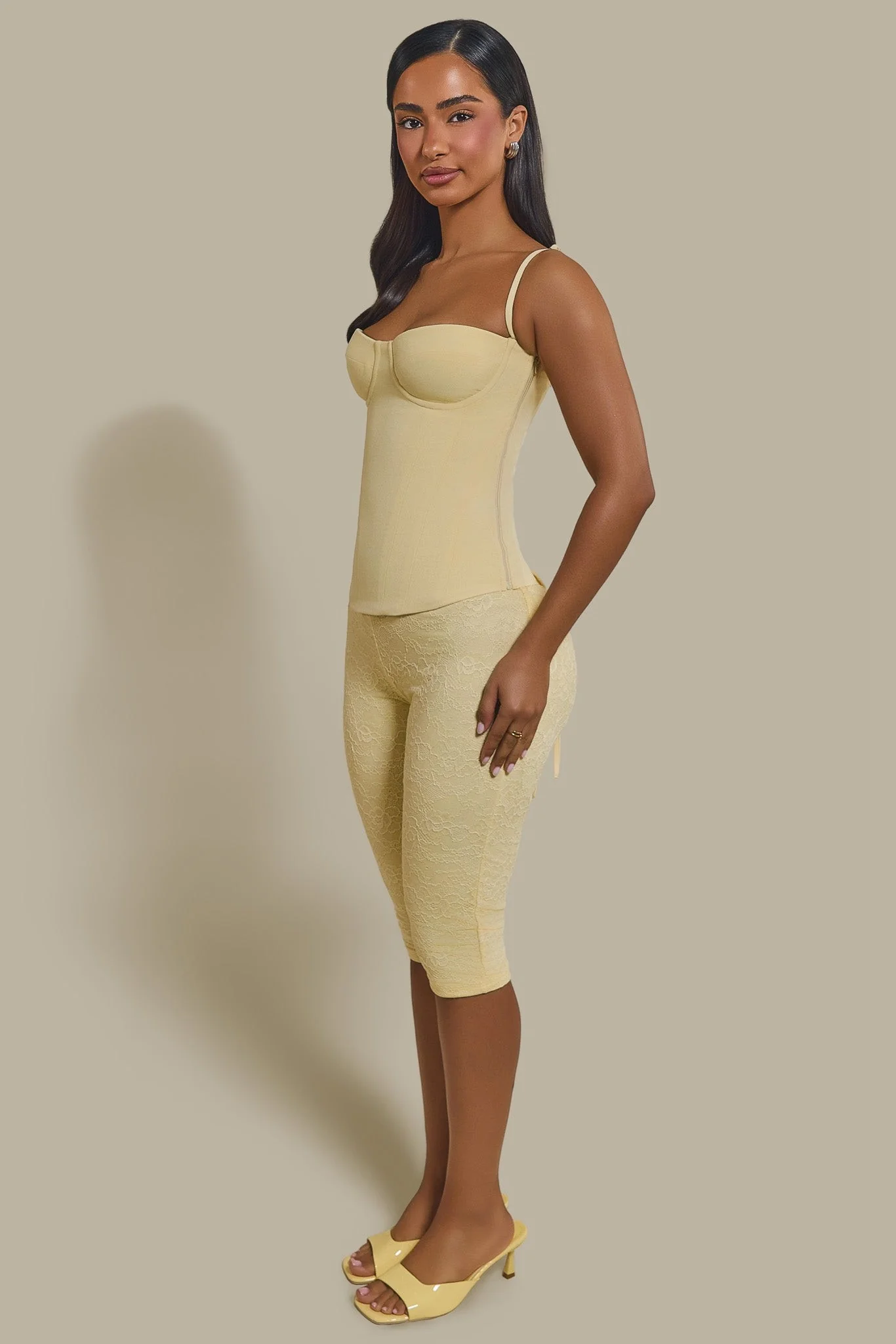The Everly Lace Up Corset Top in Butter Yellow - Image 4