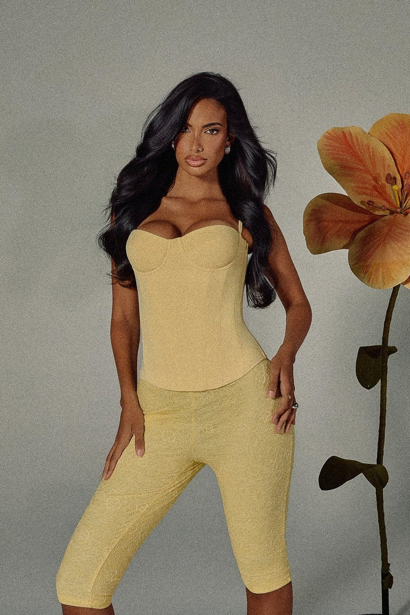 The Everly Lace Up Corset Top in Butter Yellow - Image 6