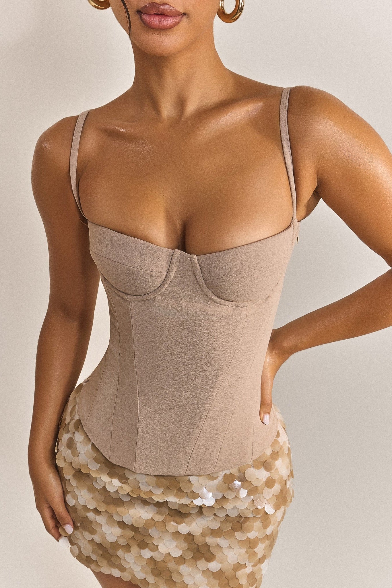 The Everly Lace Up Corset Top in Stone - Image 2