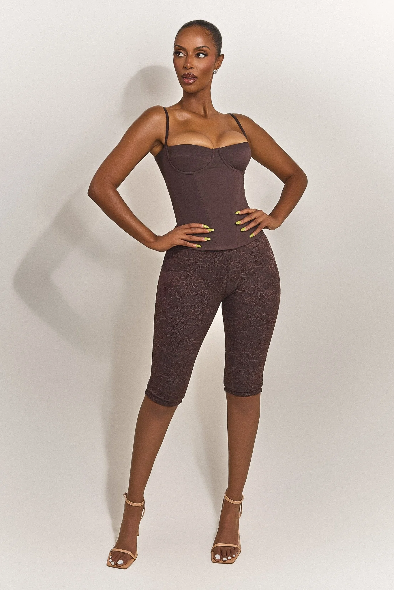 The Everly Lace Up Corset Top in Brown - Image 11