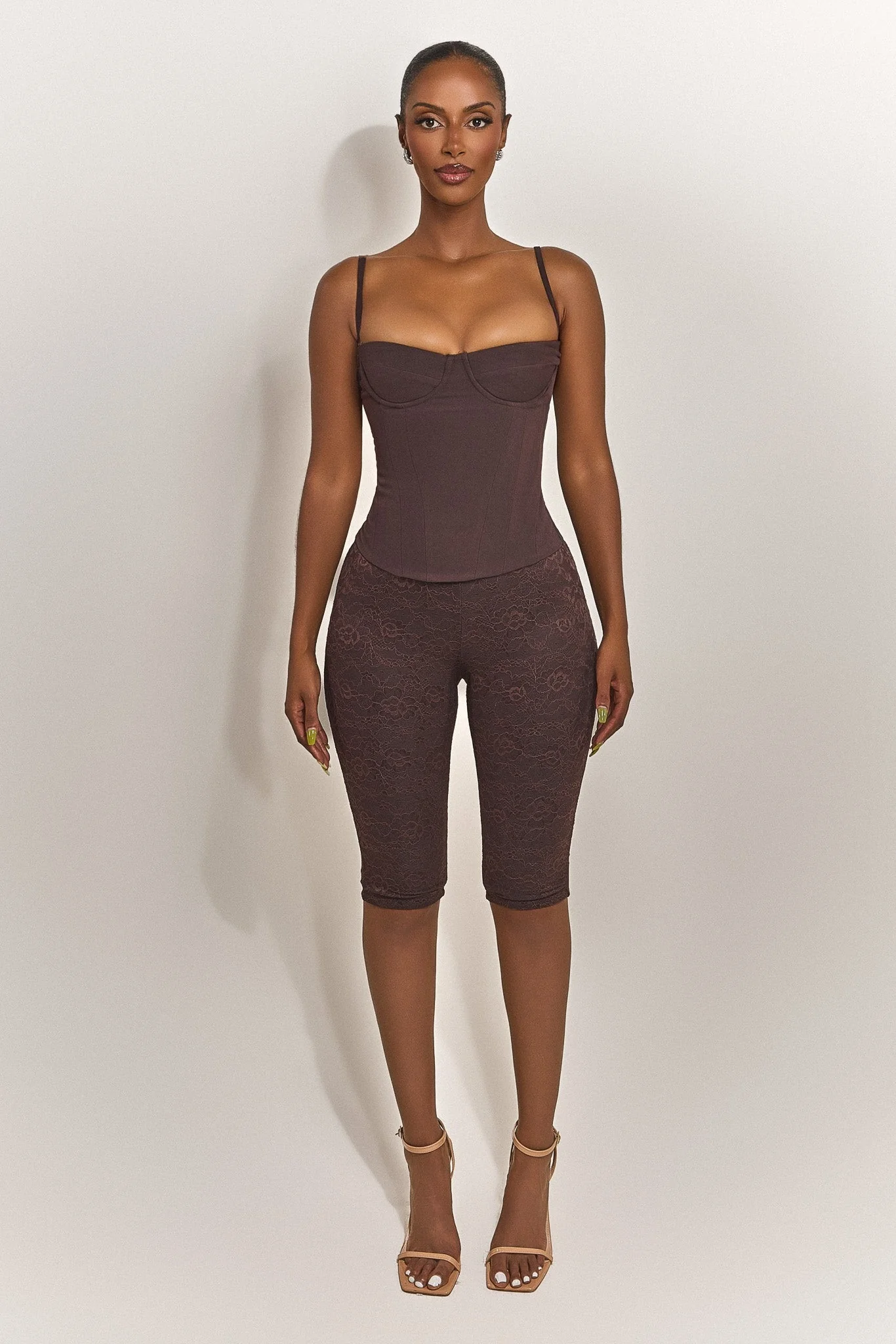 The Everly Lace Up Corset Top in Brown - Image 12