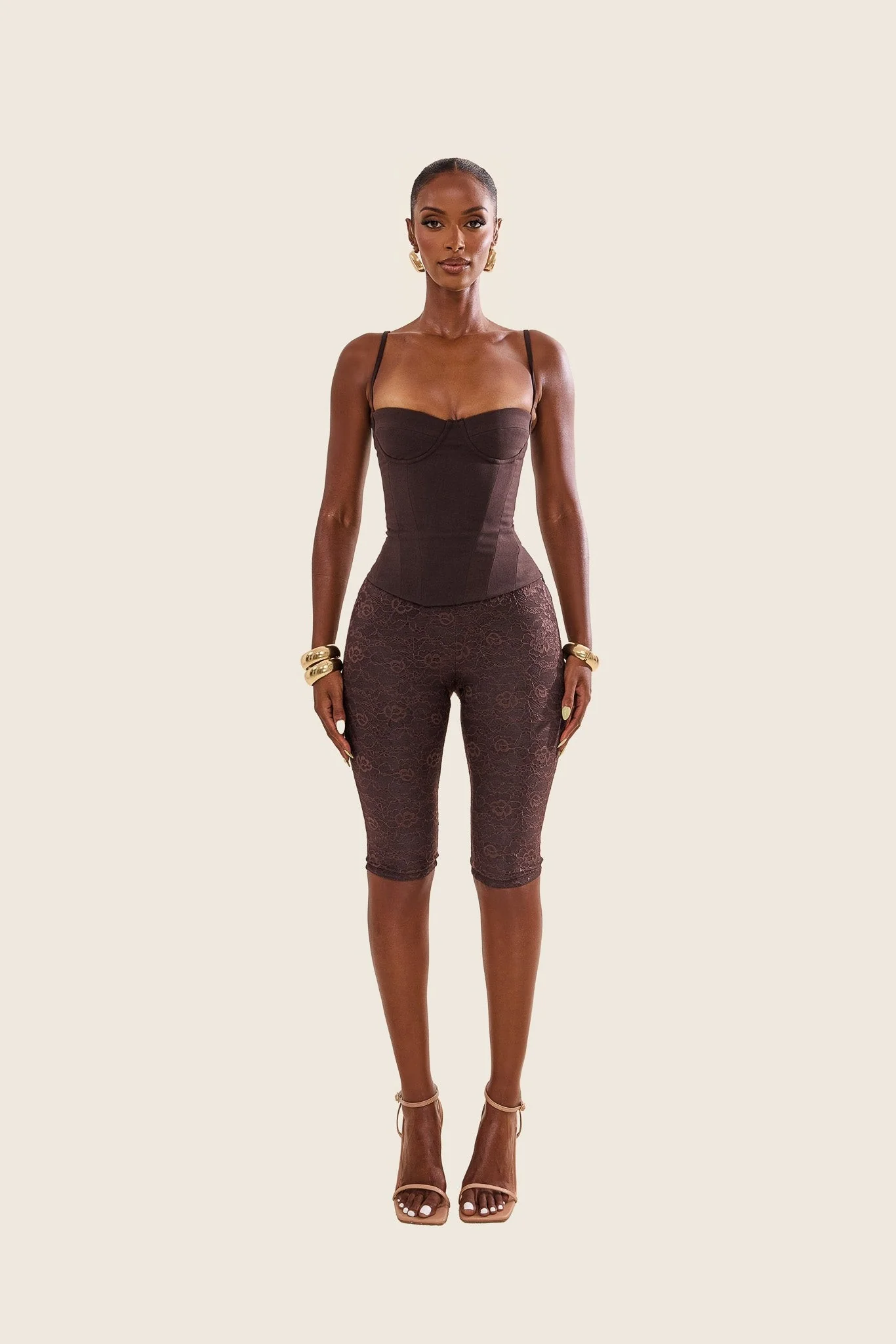 The Everly Lace Up Corset Top in Brown - Image 13