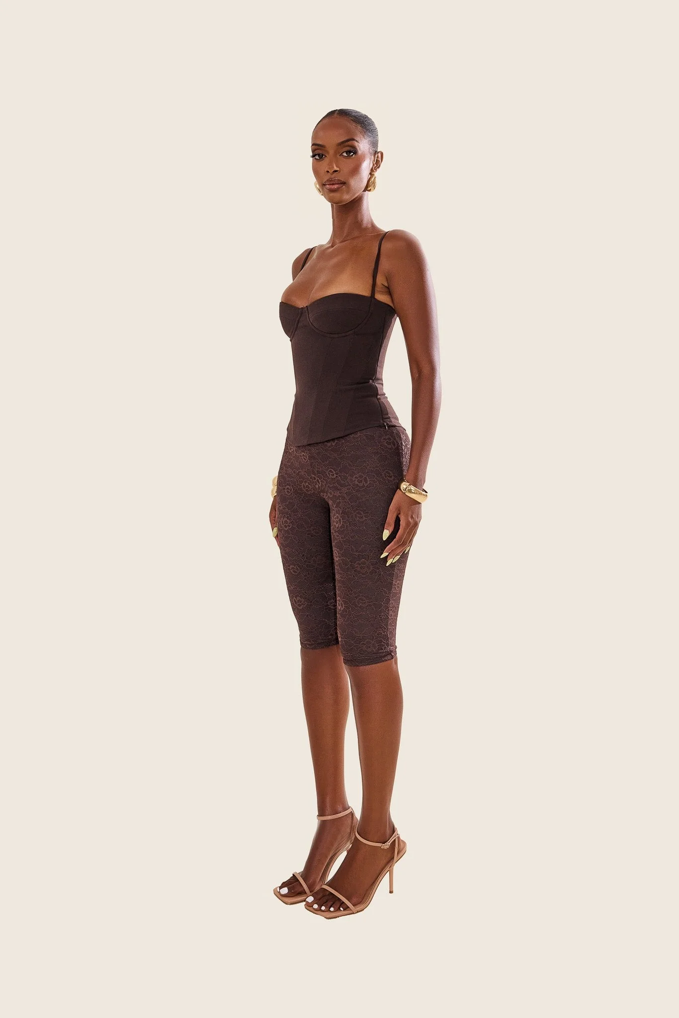 The Everly Lace Up Corset Top in Brown - Image 14