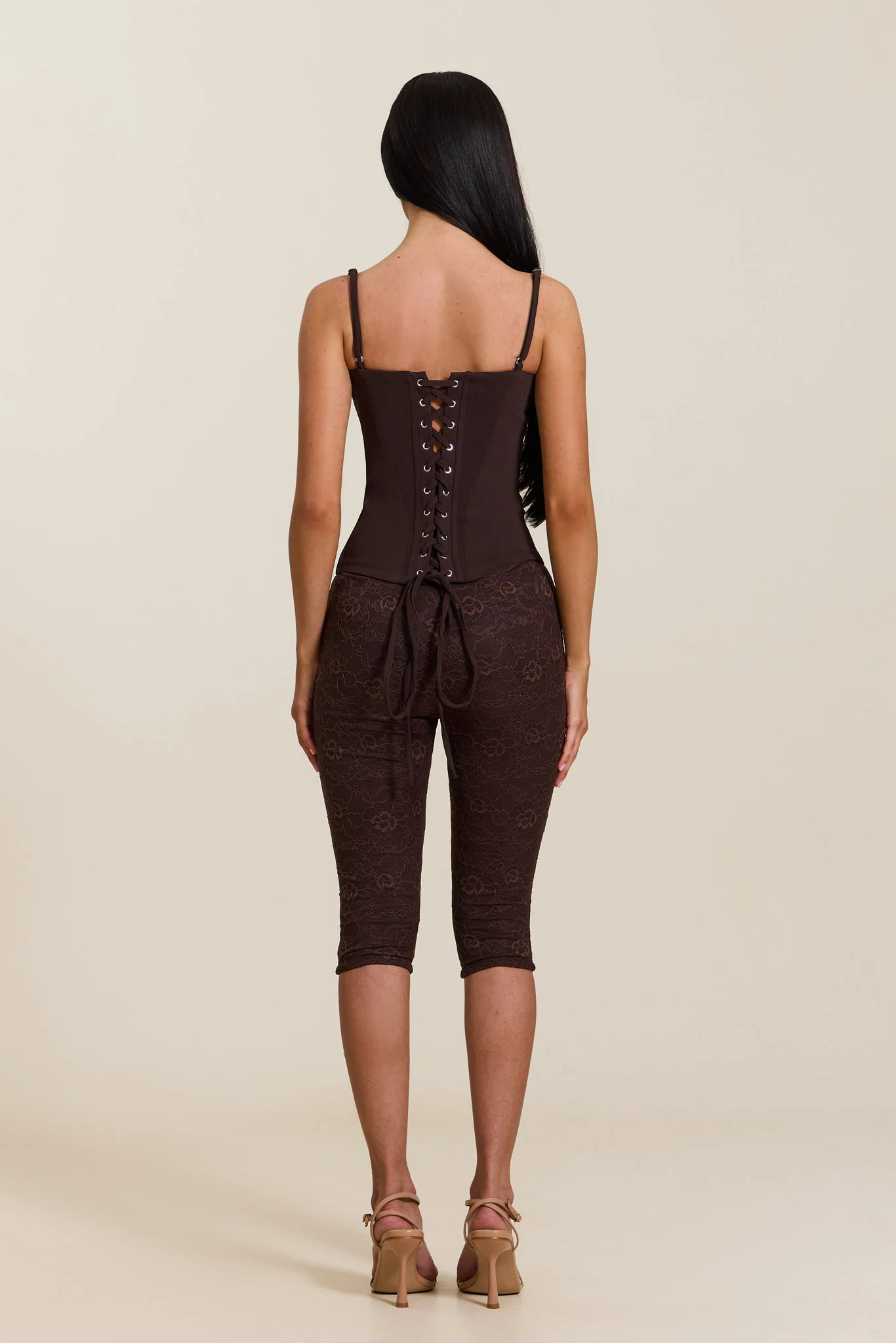 The Everly Lace Up Corset Top in Brown - Image 5