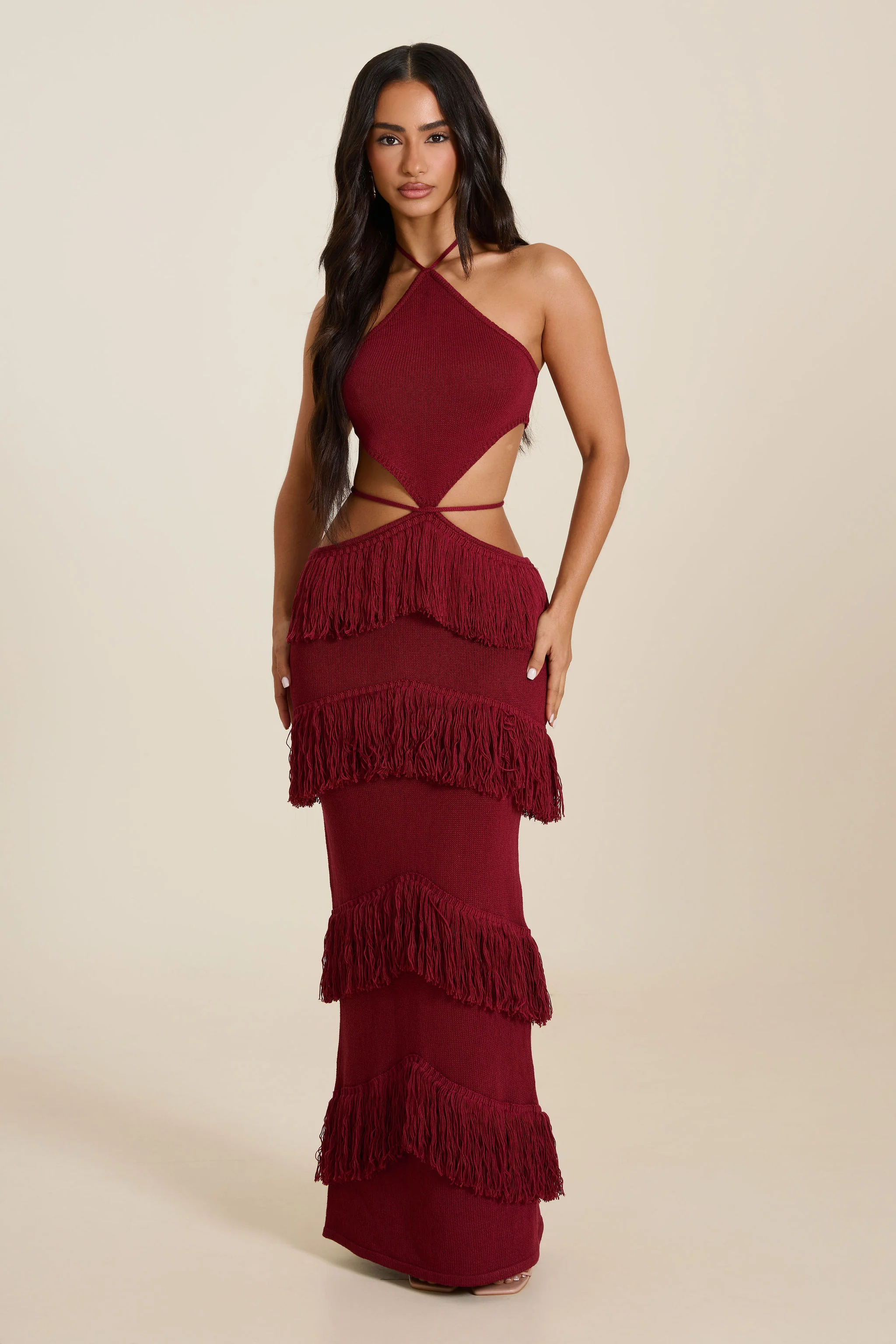 The Yasmeen Halterneck Maxi Dress in Wine - Image 3