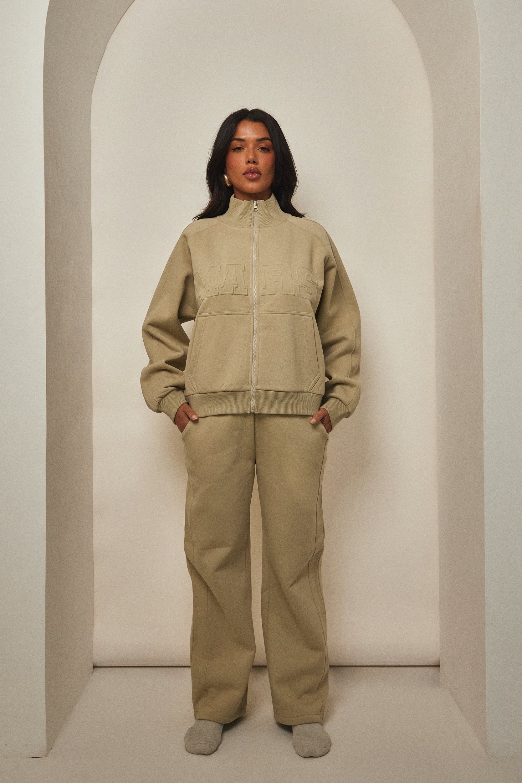 The Graphic Varsity Straight Leg Joggers in Stone - Image 4
