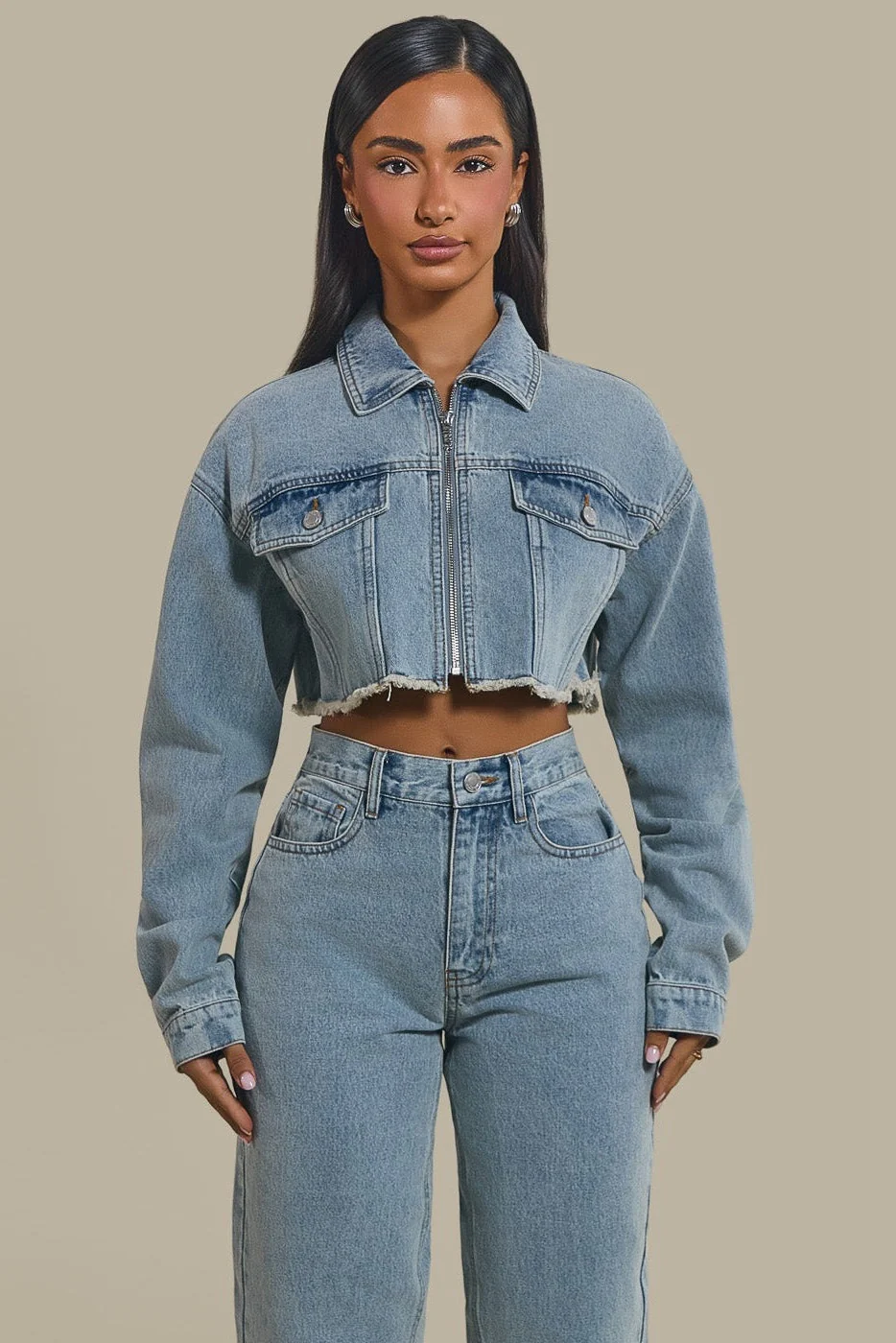 The Kali Cropped Denim Jacket in Light Wash Blue