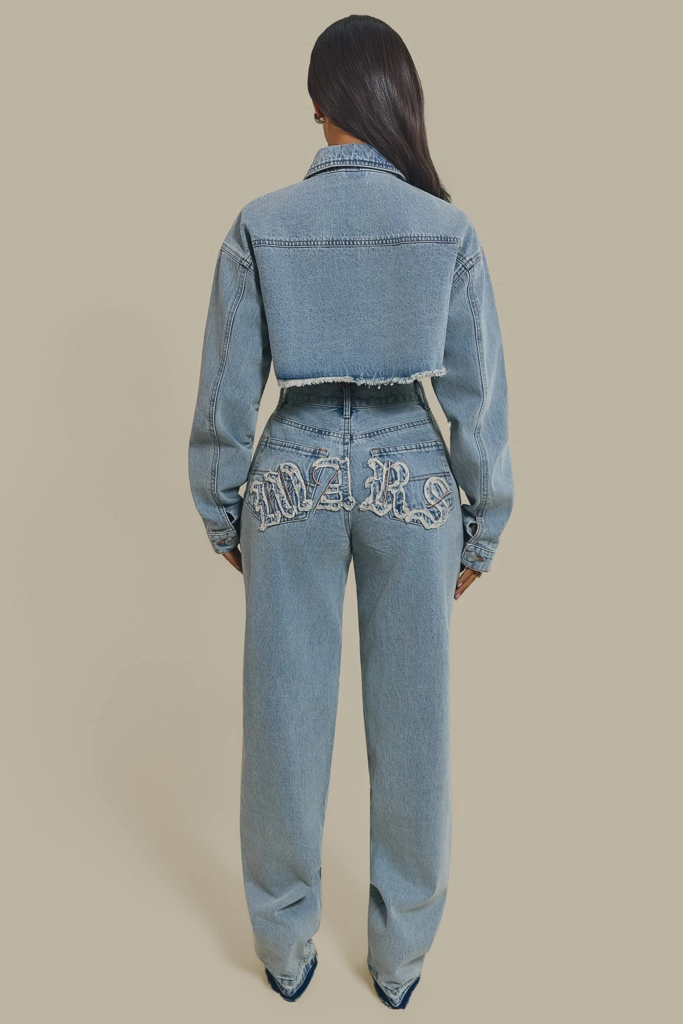 The Kali Cropped Denim Jacket in Light Wash Blue - Image 4