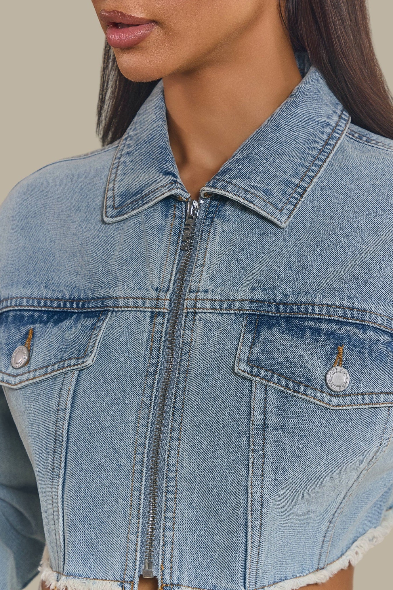 The Kali Cropped Denim Jacket in Light Wash Blue - Image 5