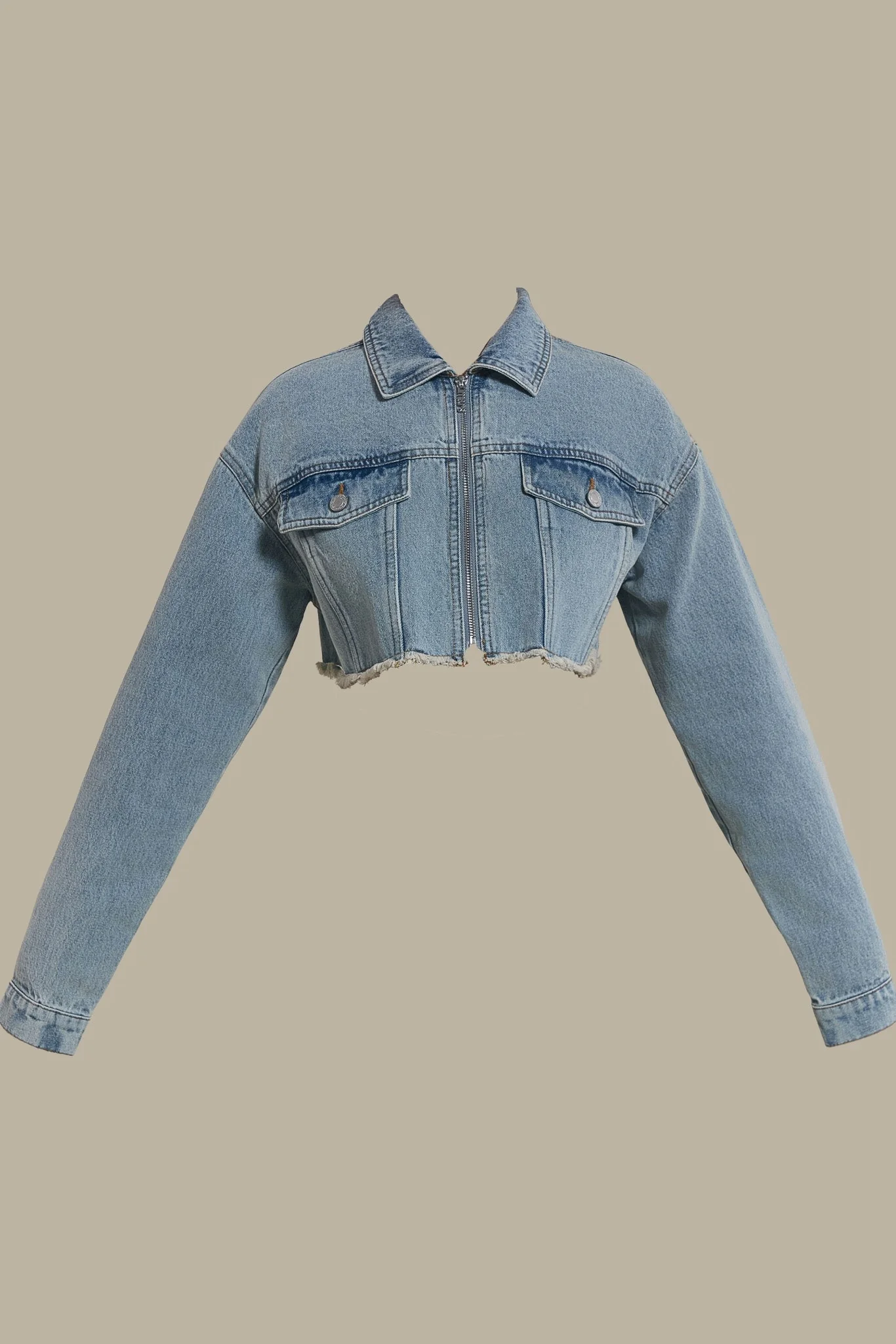 The Kali Cropped Denim Jacket in Light Wash Blue - Image 6