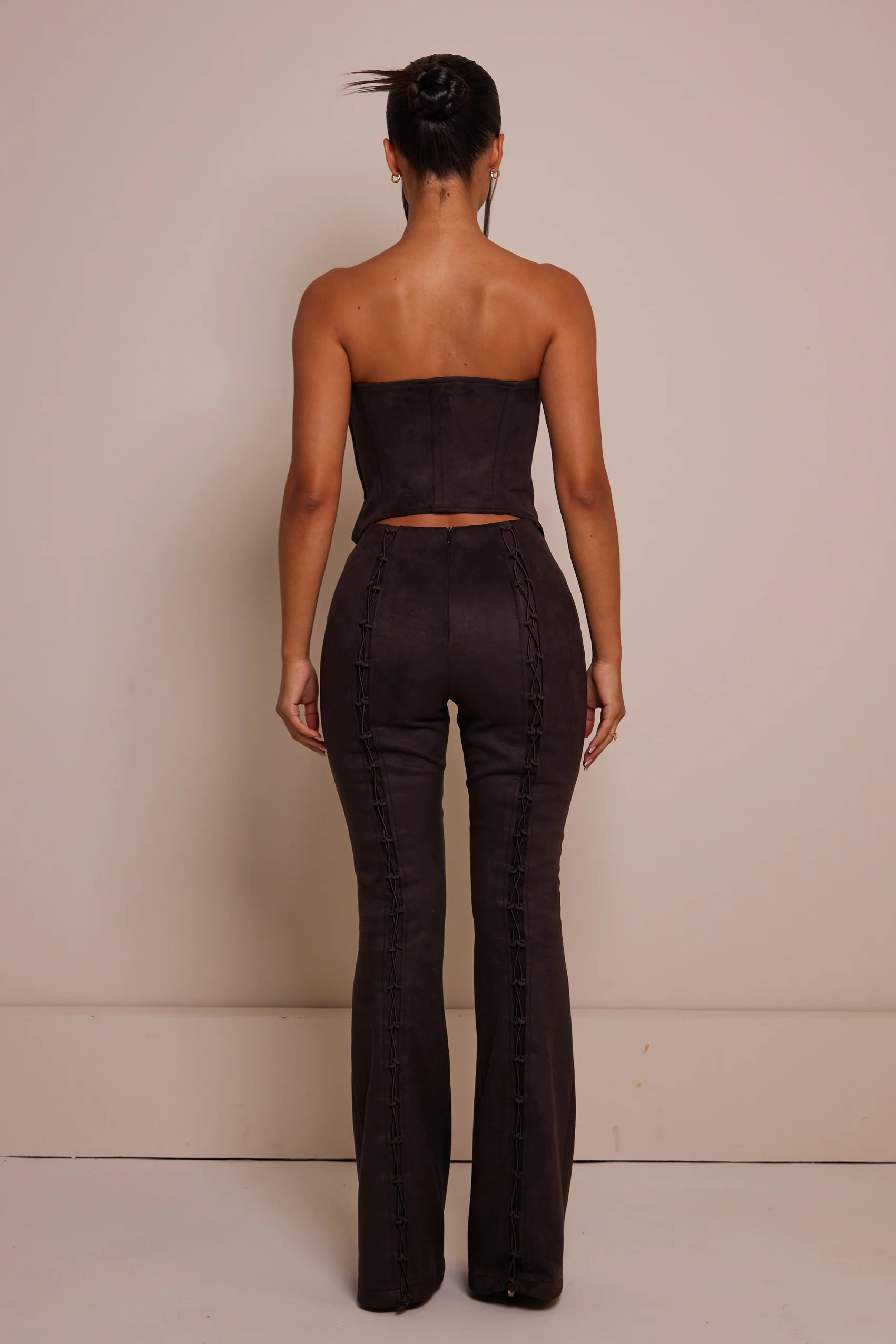 The Lace Detail Panel Suede Corset in Brown - Image 6