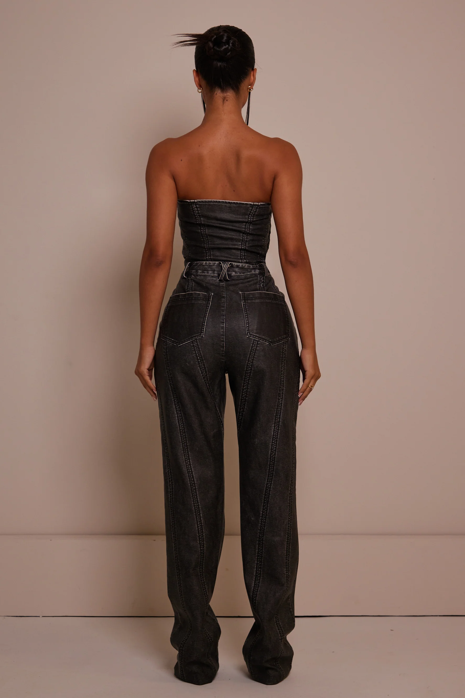 The Lace Up Front Leather Corset in Wash Black - Image 11