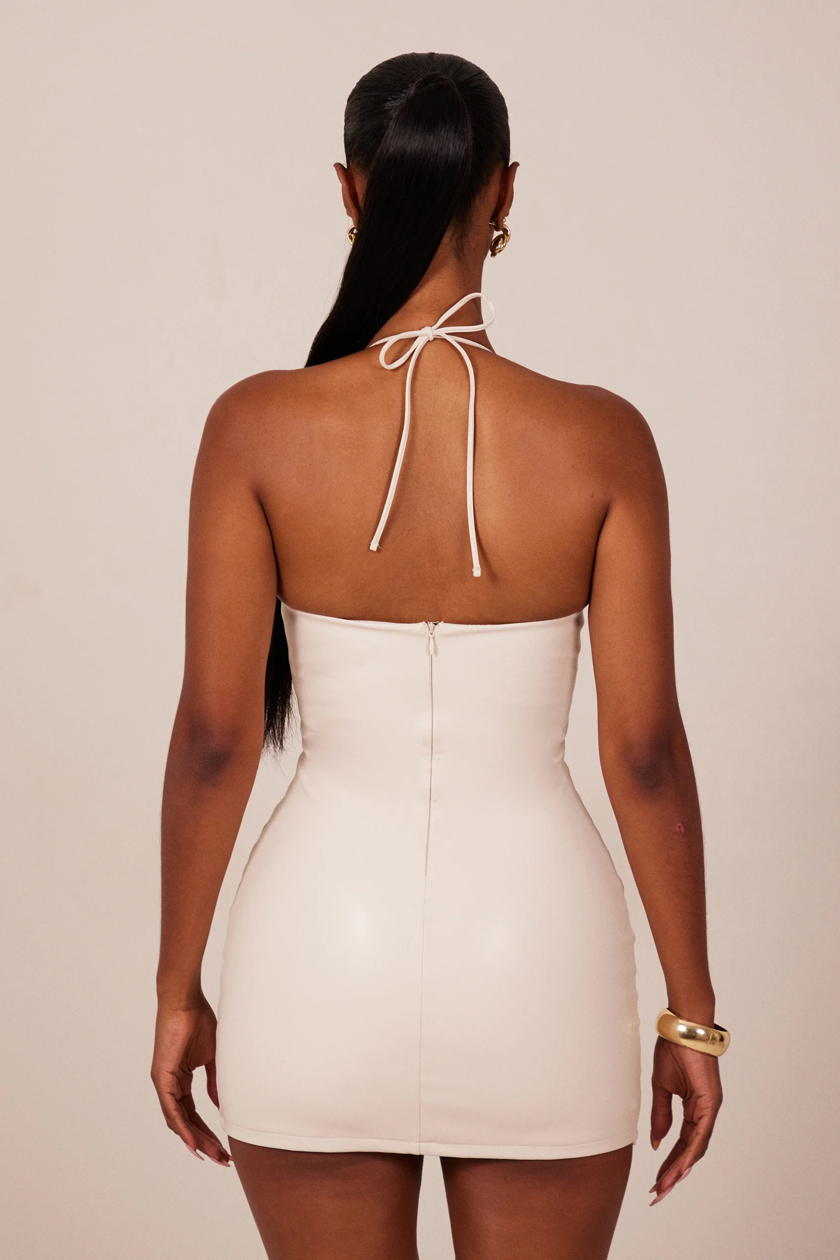 The Lace Up Front Leather Mini in Cream - Image 4