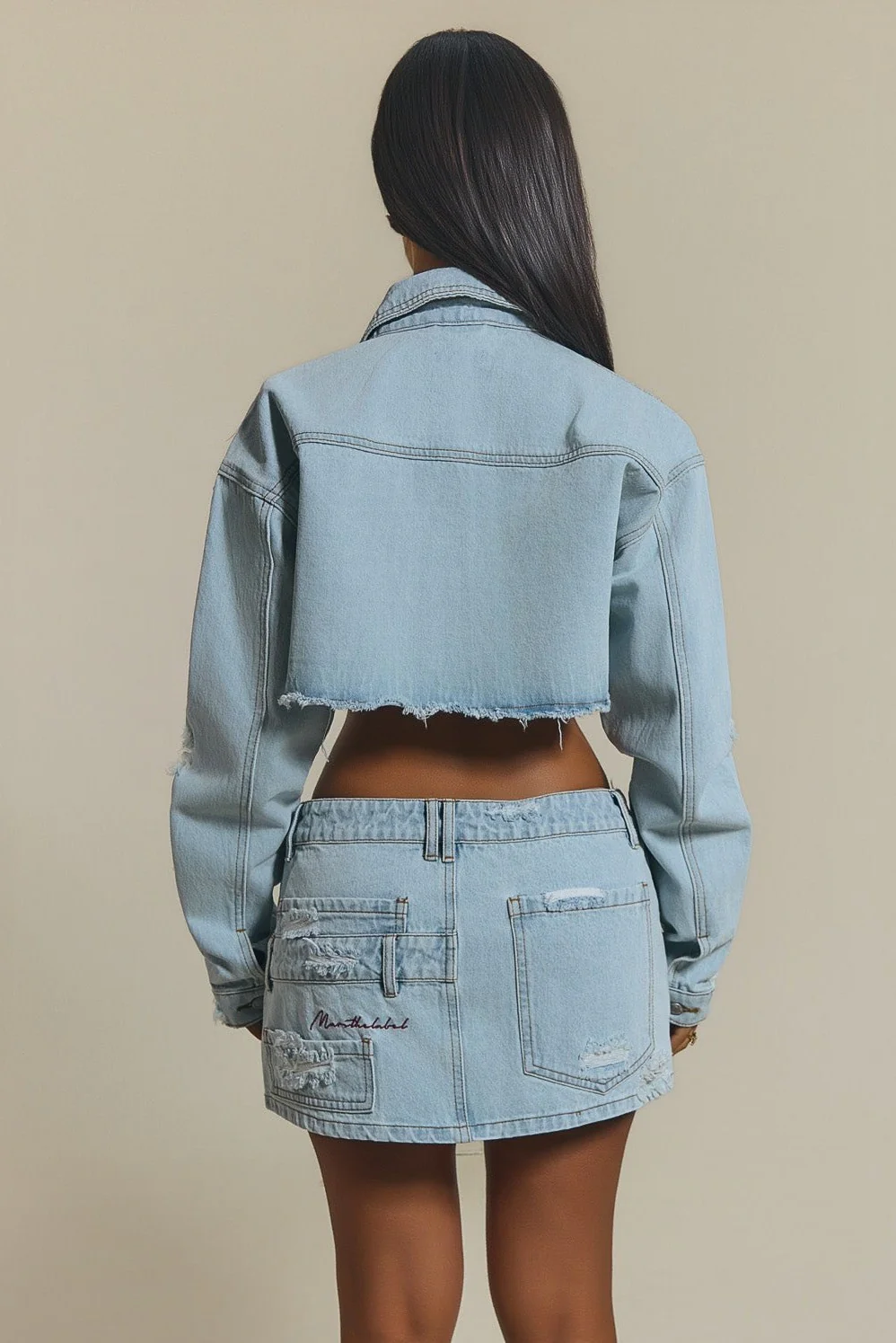 The Esha Denim Mini Skirt in Light Wash Blue - Image 3