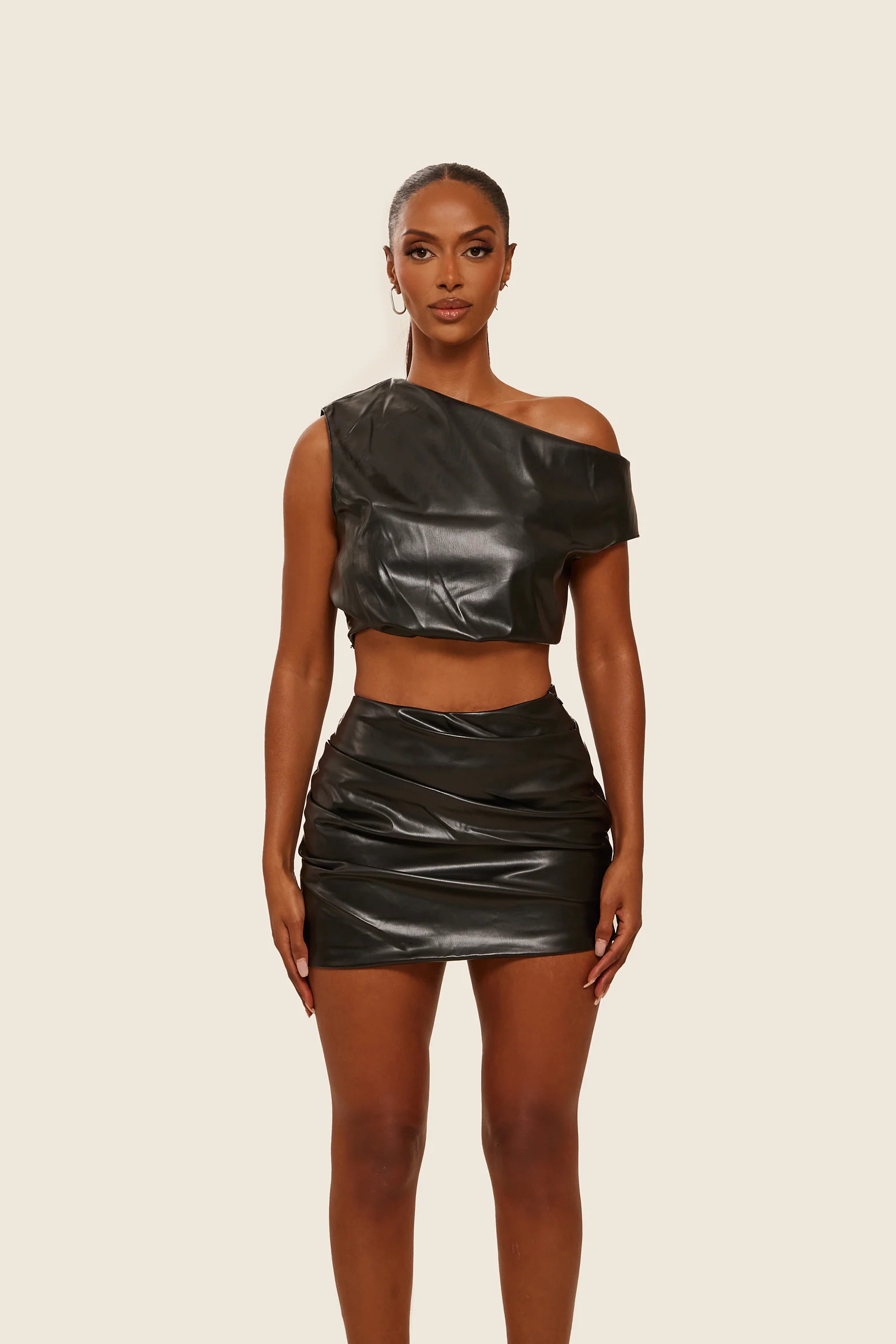 The Leather Drape Set in Black - Image 4