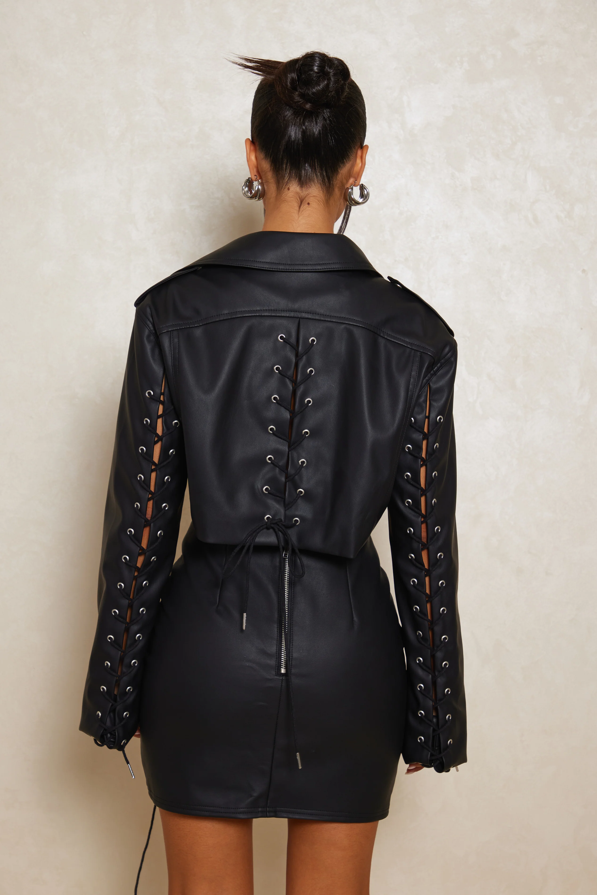 The Leather Lace Up Mini Skirt in Black - Image 4