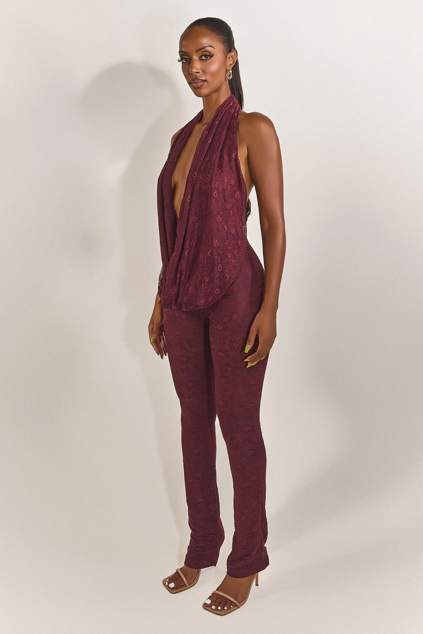 Leia Trousers in Plum Lace - Image 3