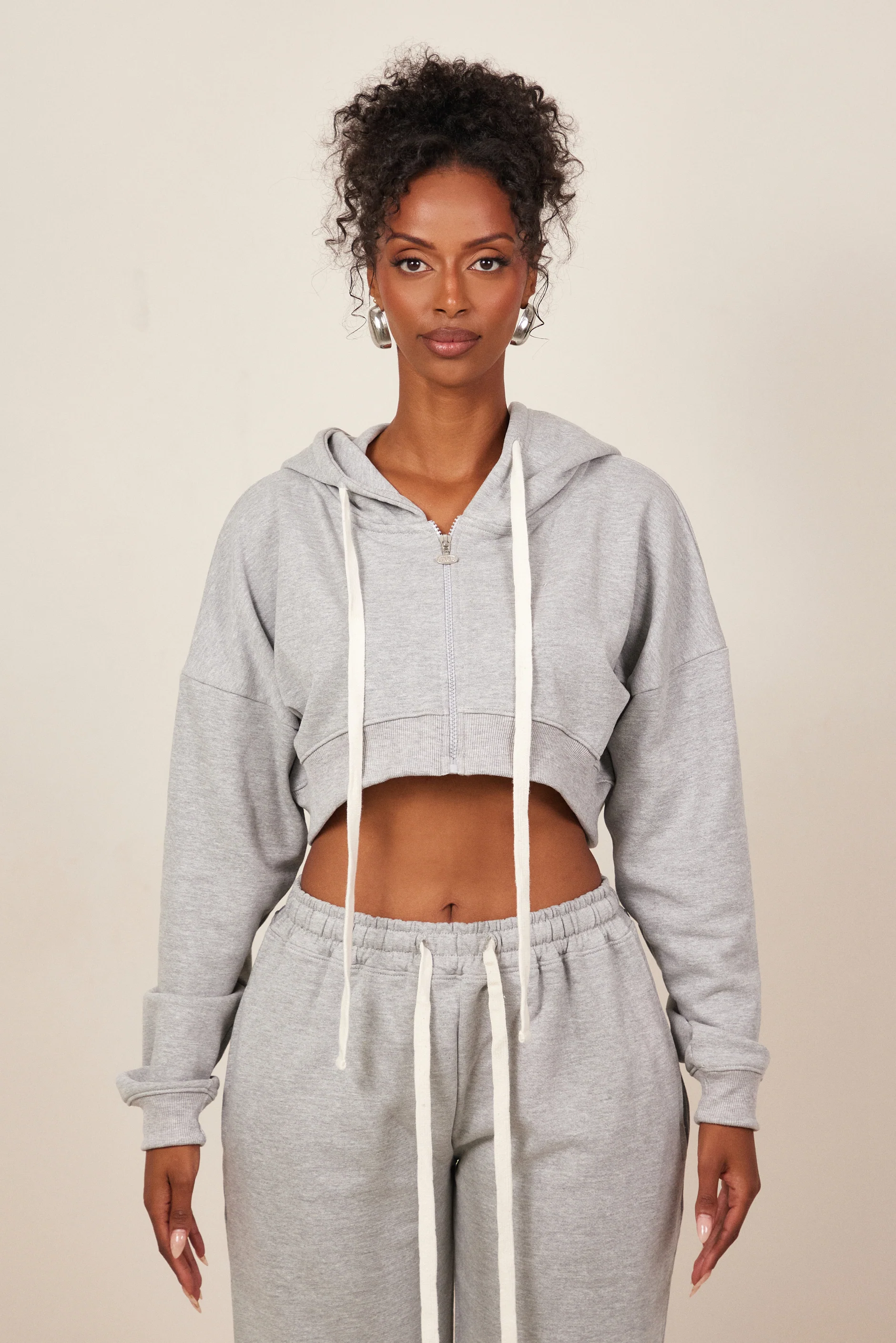 The Mars Curve Hem Zip Jacket in Grey