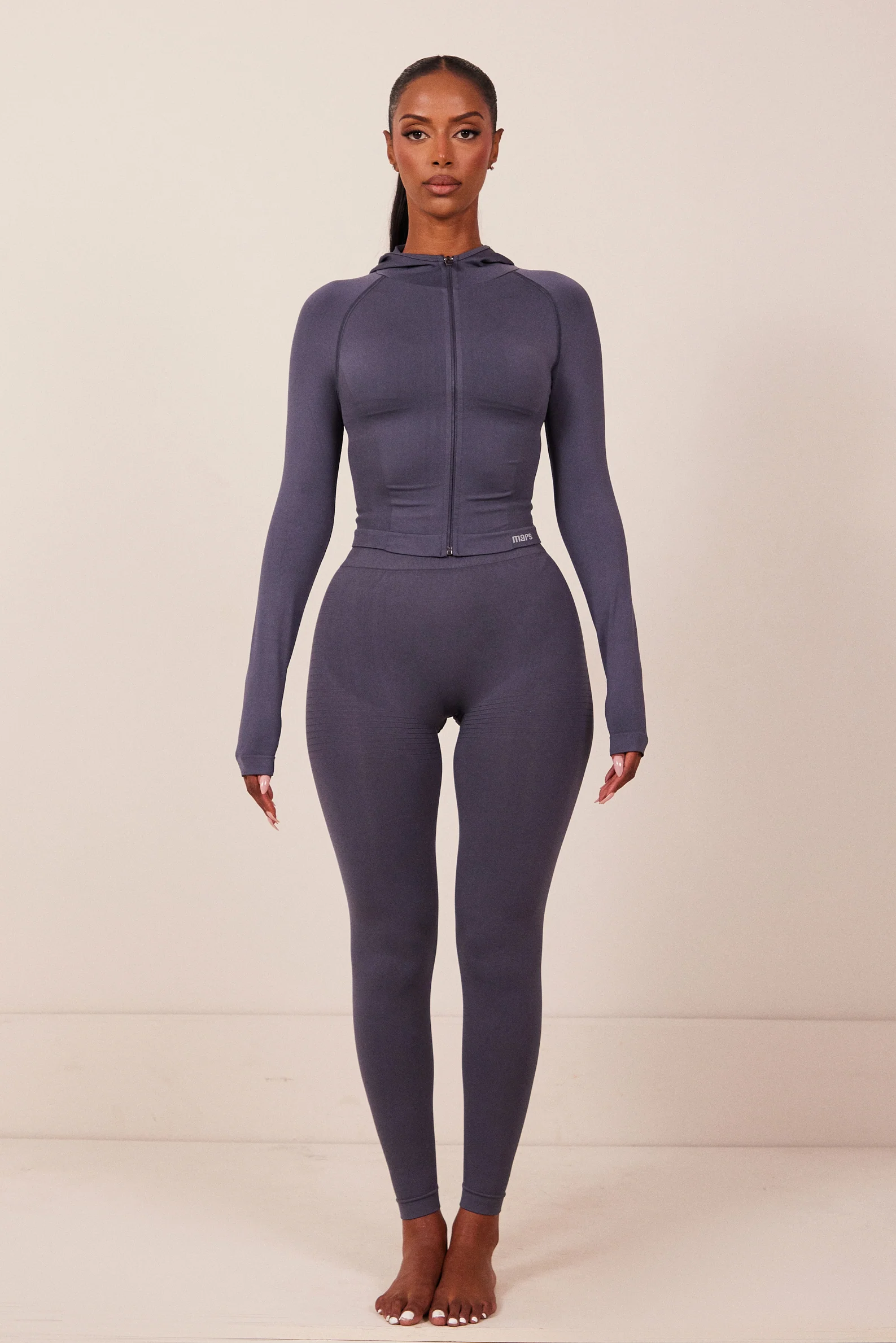 The Mars Seamless Hooded Zip Jacket in Navy - Image 2