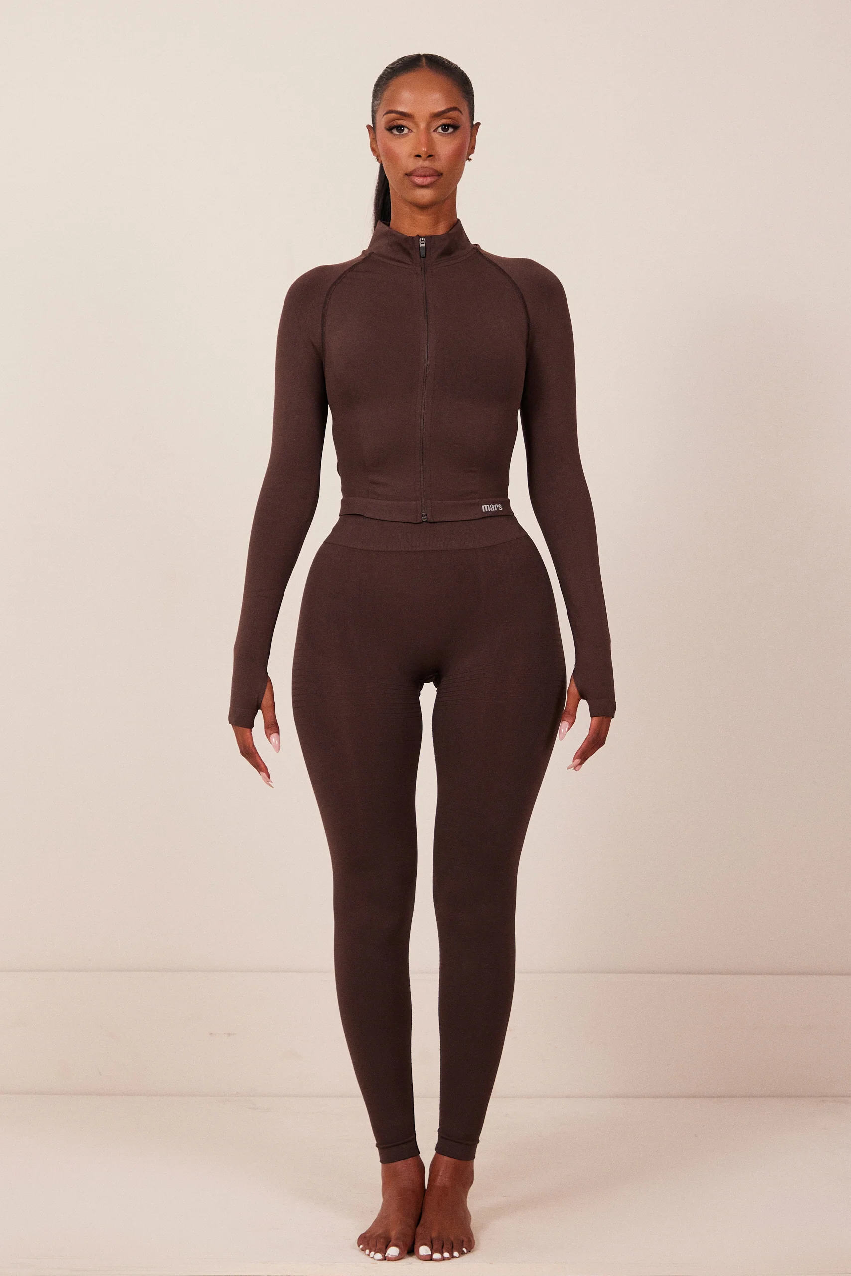 The Mars Seamless Zip Jacket in Brown - Image 3
