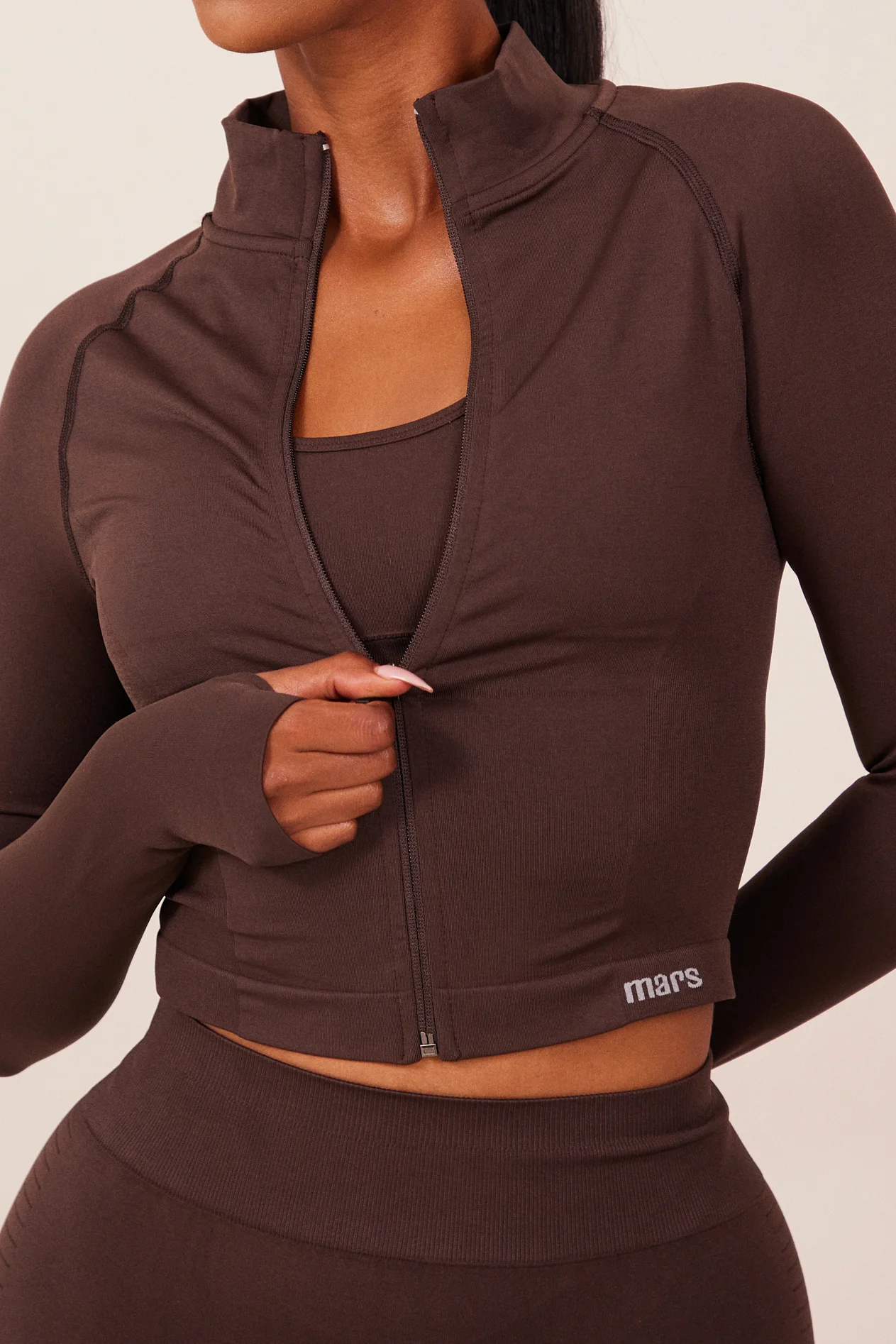 The Mars Seamless Zip Jacket in Brown - Image 7
